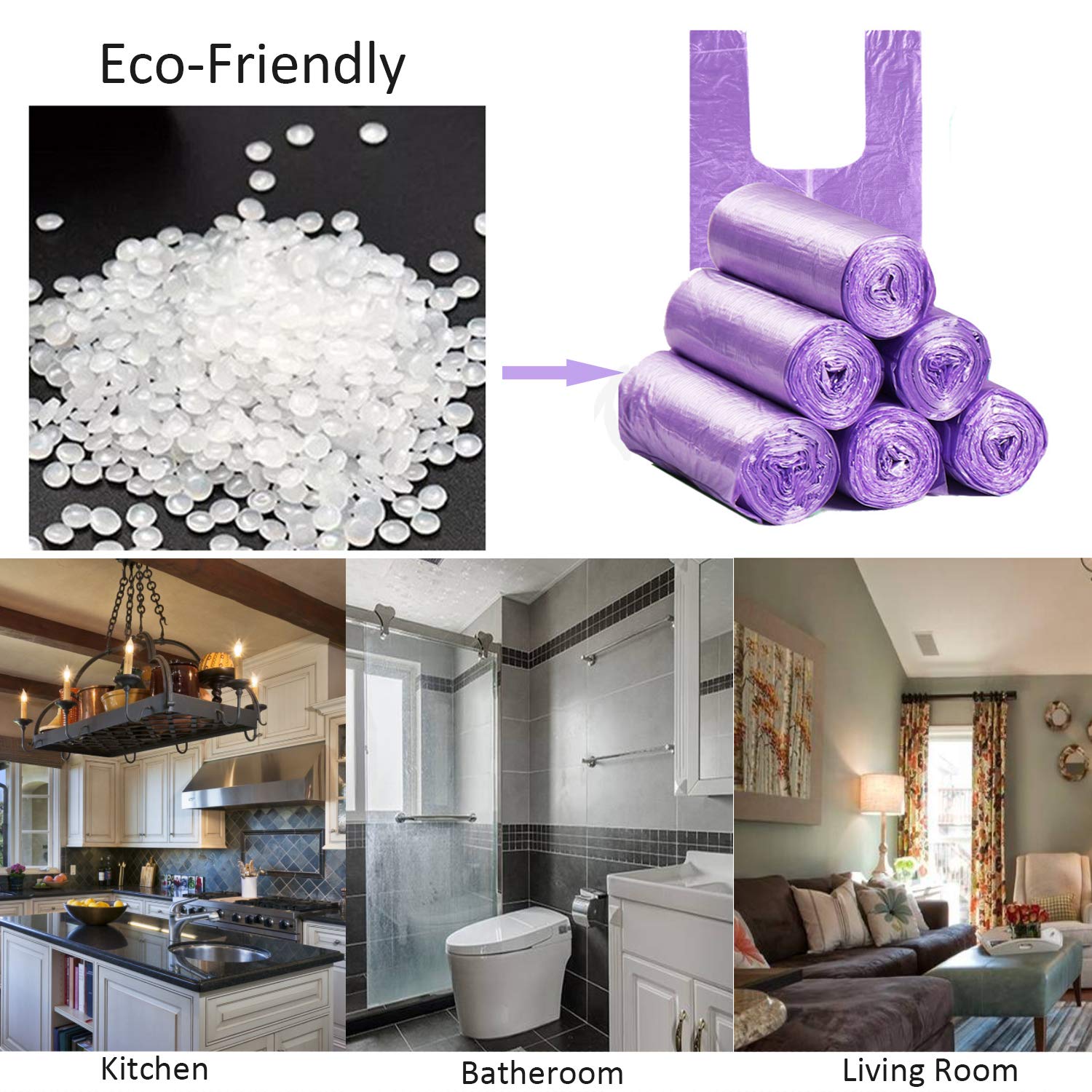 **4 Gallon Small Trash Bags with Handle-Tie – 100 Count (5 Pack) – Purple Waste Bags for Bathroom, Kitchen, Office, Bedroom & Picnic – Perfect for Small Bins & Travel**