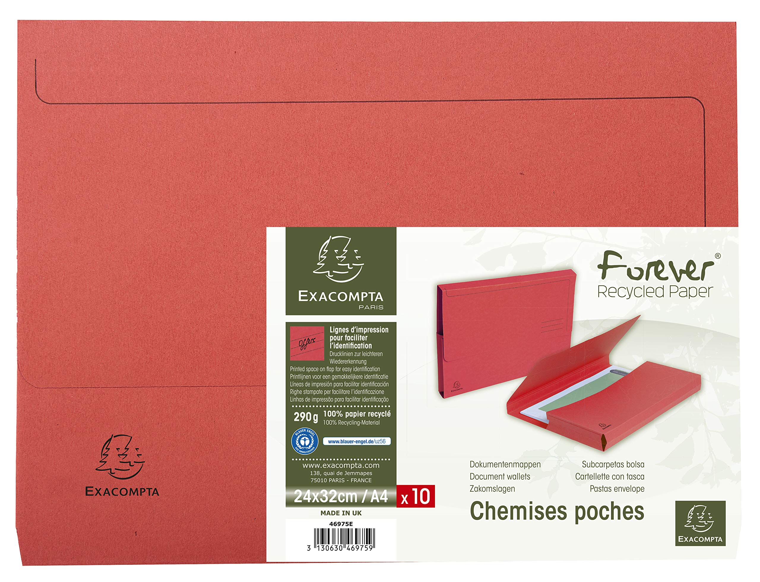 Exacompta Forever Document Wallet - 10 Pack, Red | Secure File Organizer for Office, School & Home Use | Durable Plastic Folder for Papers, Receipts & Important Documents