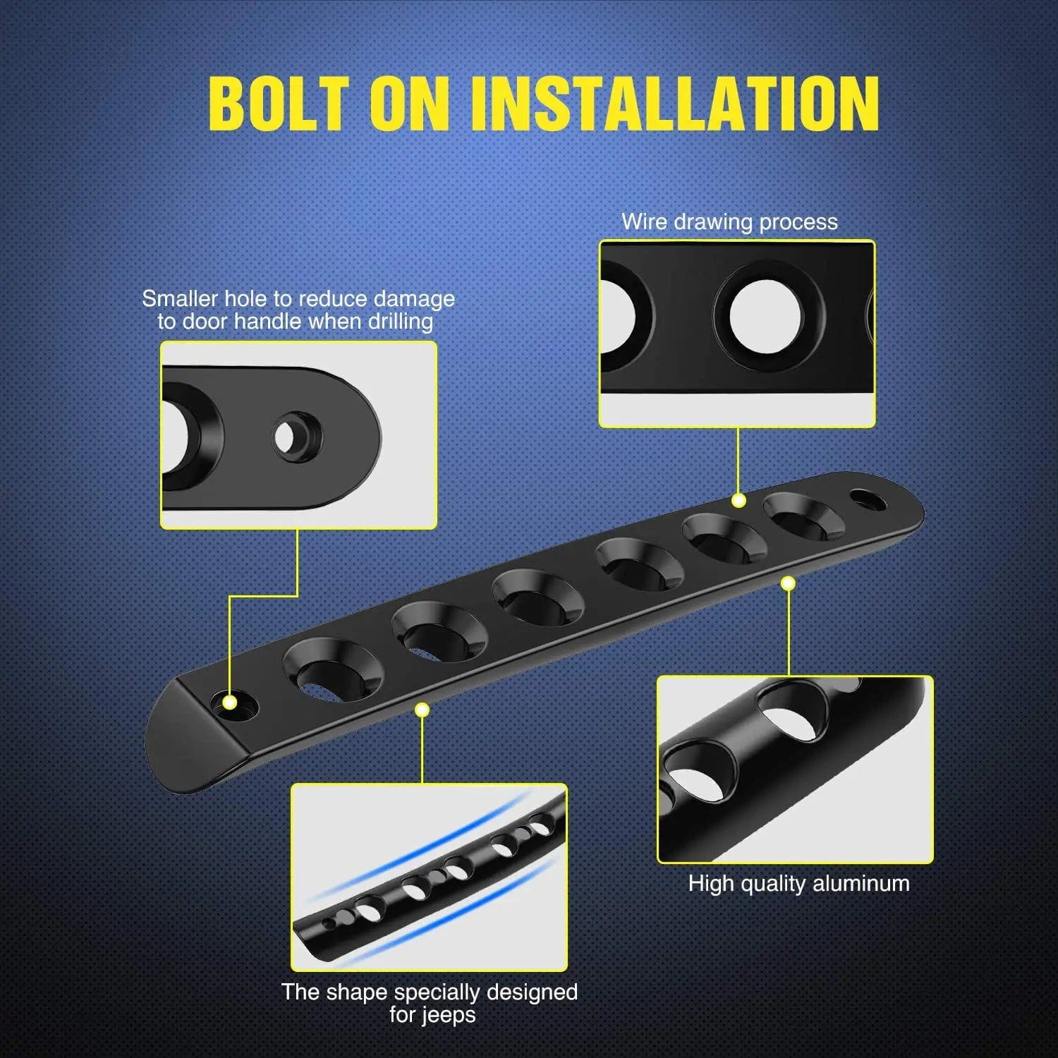 2007-2017 Jeep Wrangler JK JKU Aluminum Door Grab Handle Inserts - Durable Upgrade Accessories for Off-Road & Daily Driving