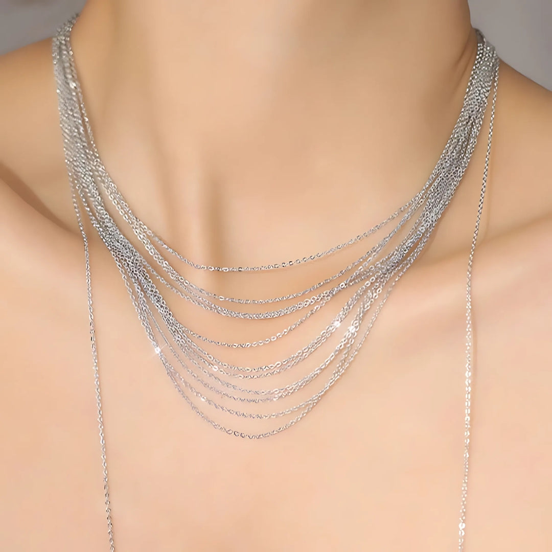 Multistrand Silver Tassel Chain Necklace HN2699 - Elegant Layered Jewelry for Women, Perfect for Parties, Weddings & Everyday Wear
