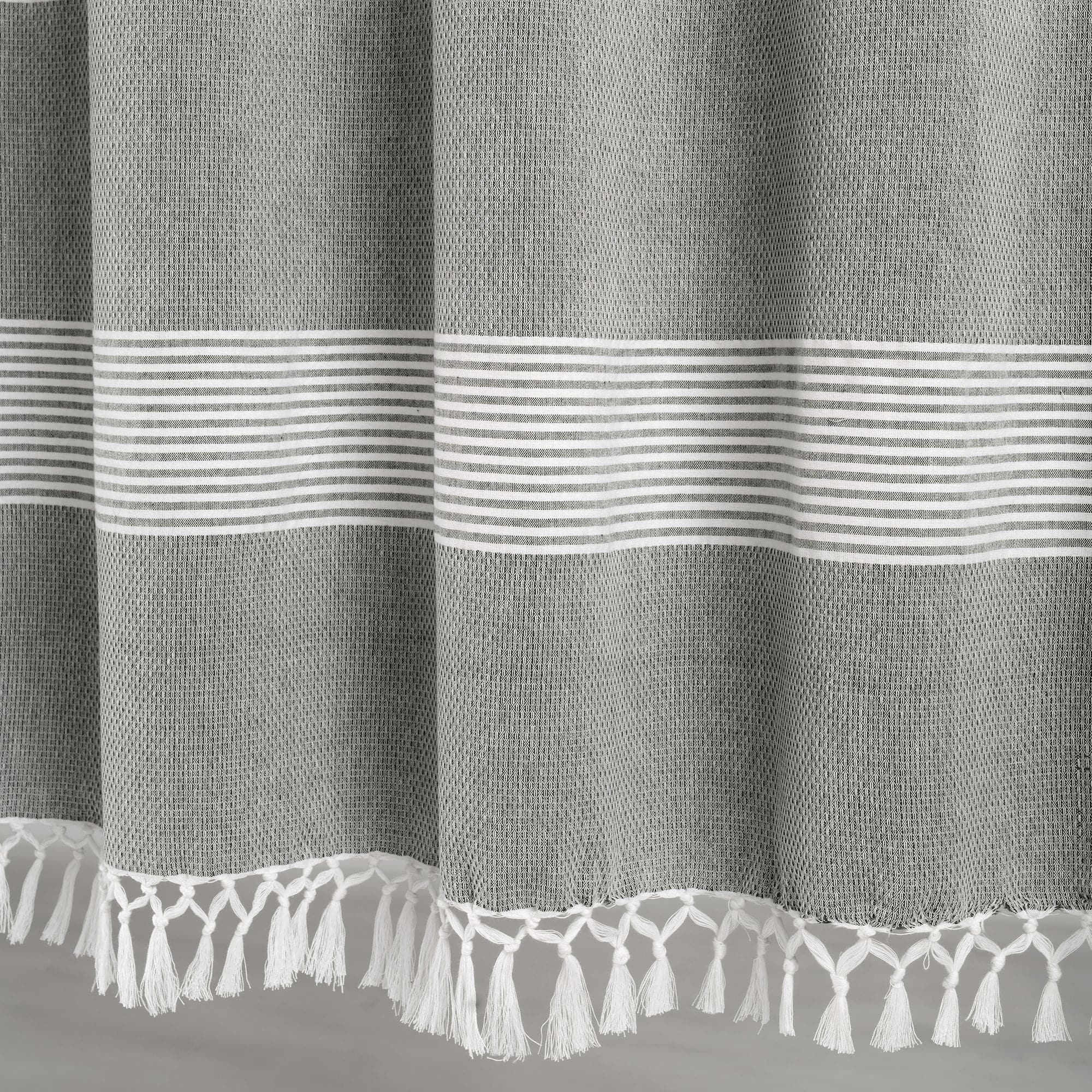 Tucker Stripe Yarn Dyed Knotted Tassel Window Curtain Panel Set - Elegant Home Decor for Living Room, Bedroom & Dining Room