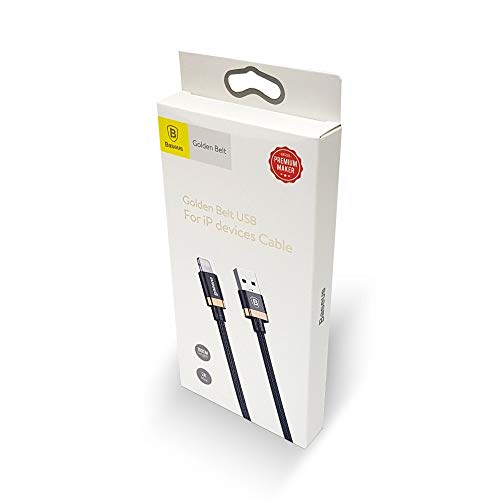 Baseus Golden Belt Lightning Cable 1M/3.3ft for iPhone 14/13/12/11/X/8/7 - Fast Charging & Sync, Durable Nylon Braided USB to Lightning Cable - Perfect for Home, Office & Travel Charging