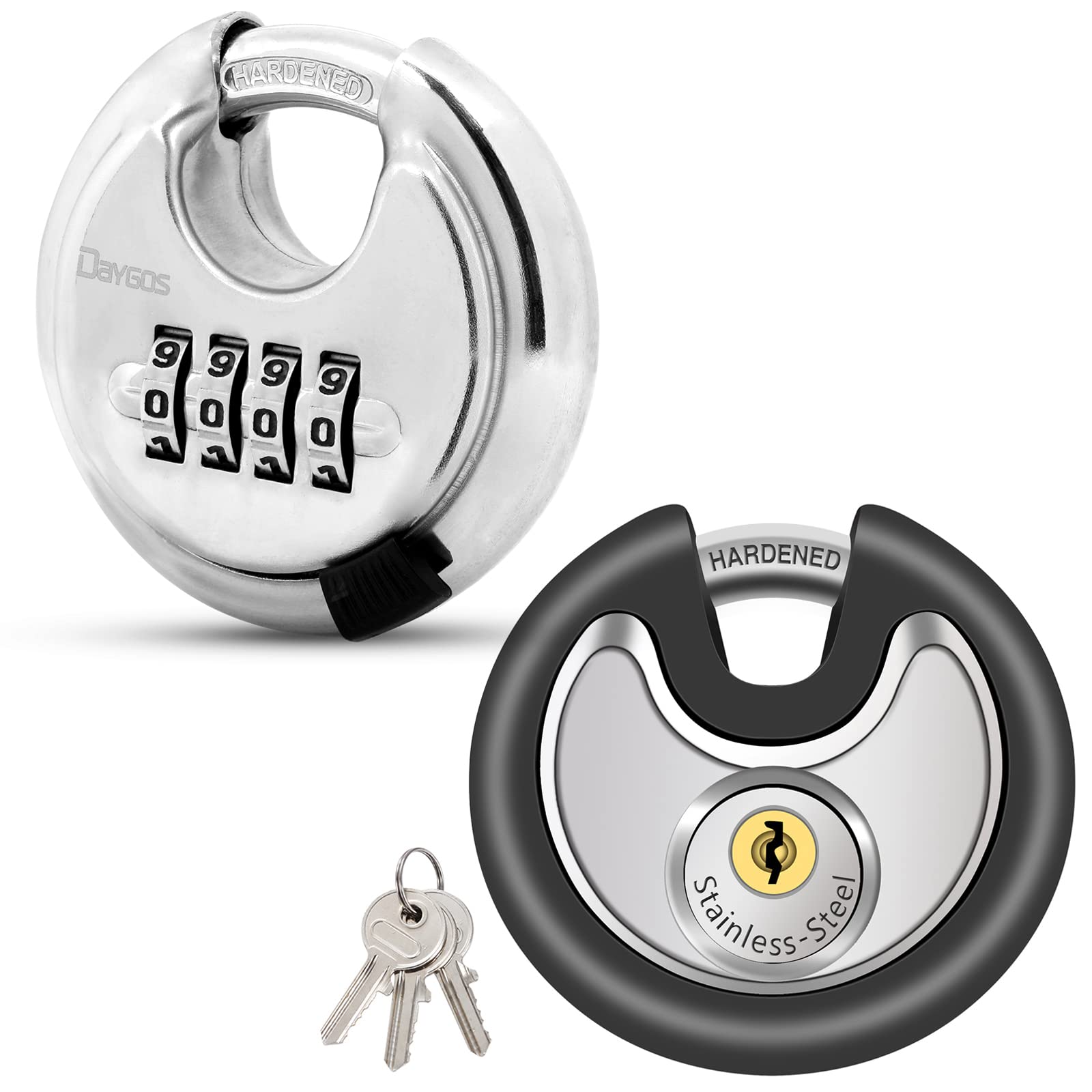 4 Digit Combination Disc Padlock with Keys - Heavy Duty Outdoor Lock for Storage Units, Gates, Fences & Trailers - Secure Your Valuables in Any Weather