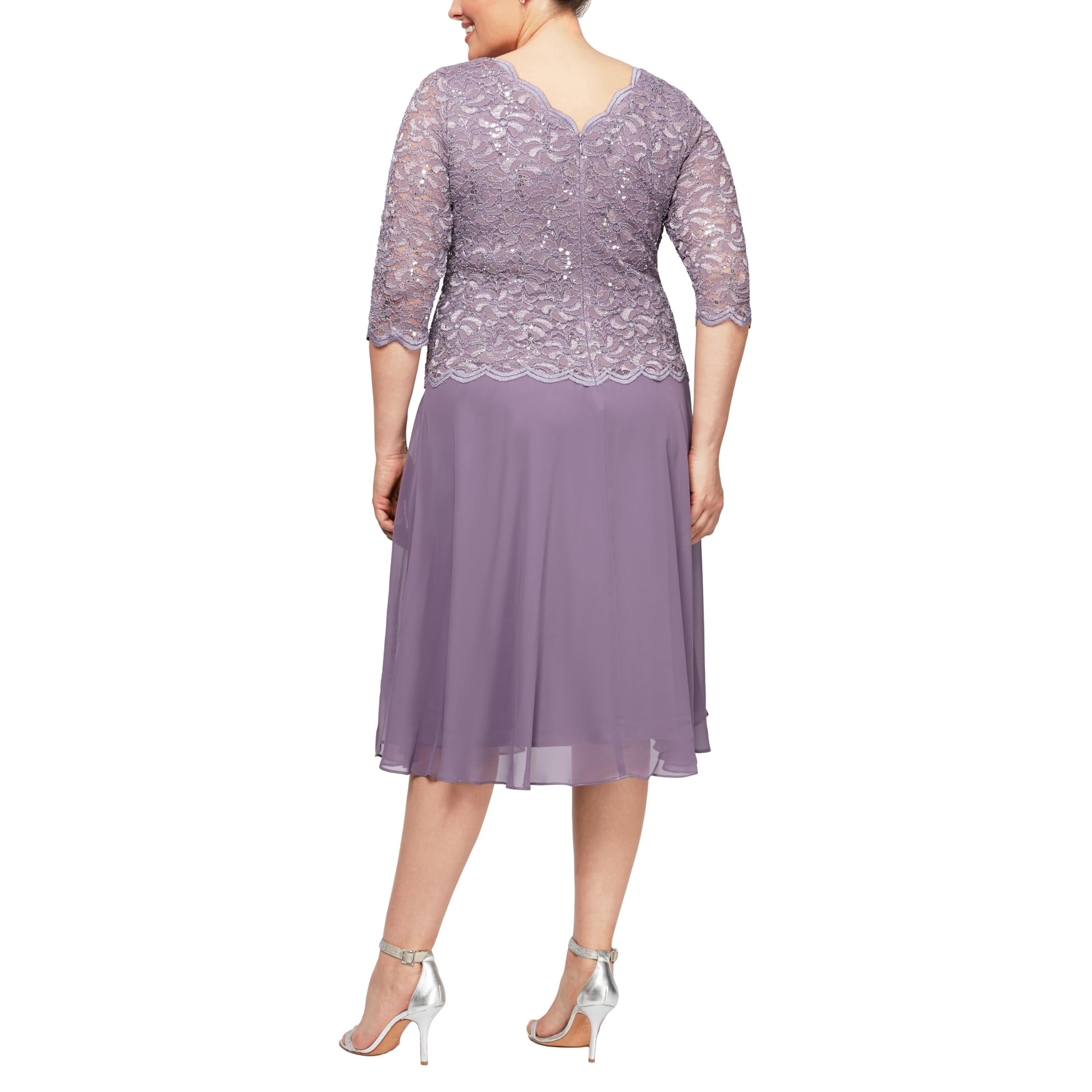 Alex Evenings Women's Plus Size Tea Length Lace Mock Dress - Elegant Formal Wear for Weddings, Parties & Special Occasions