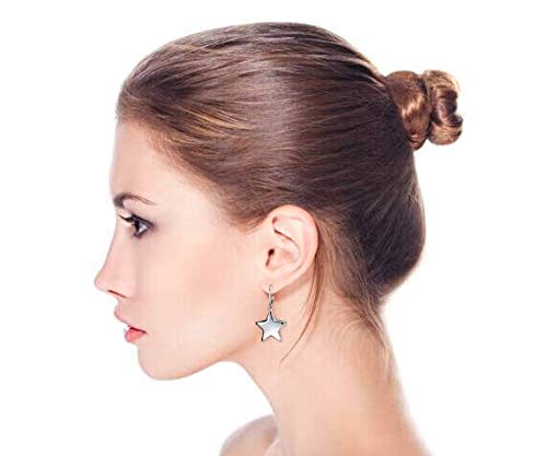 Personalized Initial American Patriotic Celestial Rock Star Puff Dangle Pendant Stud Earrings for Women - .925 Sterling Silver Jewelry - Perfect for Graduation Gifts, Teen Fashion & Everyday Wear