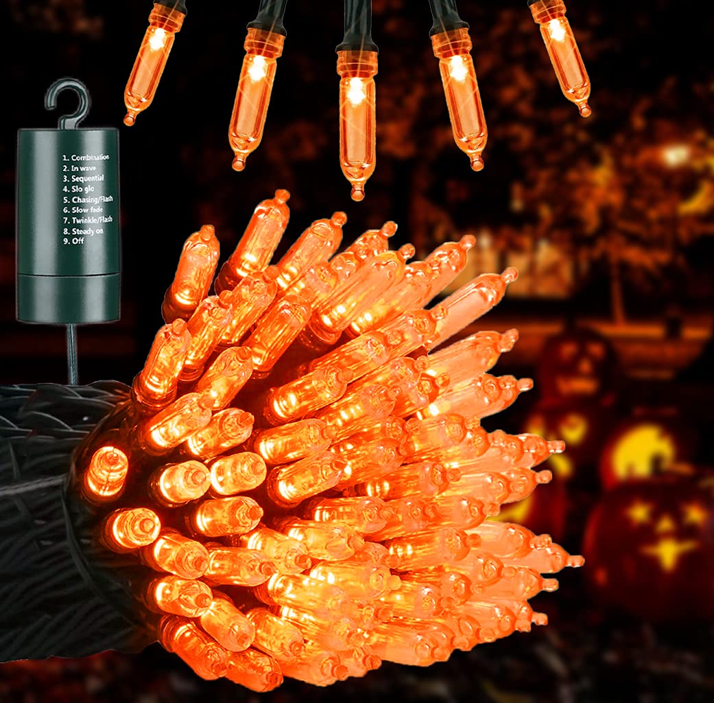 Joomer 33ft 100 LED Orange Halloween Lights - Battery Operated Waterproof String Lights with 8 Modes & Timer - Perfect for Halloween Decorations, Parties, Outdoor & Indoor Home Decor