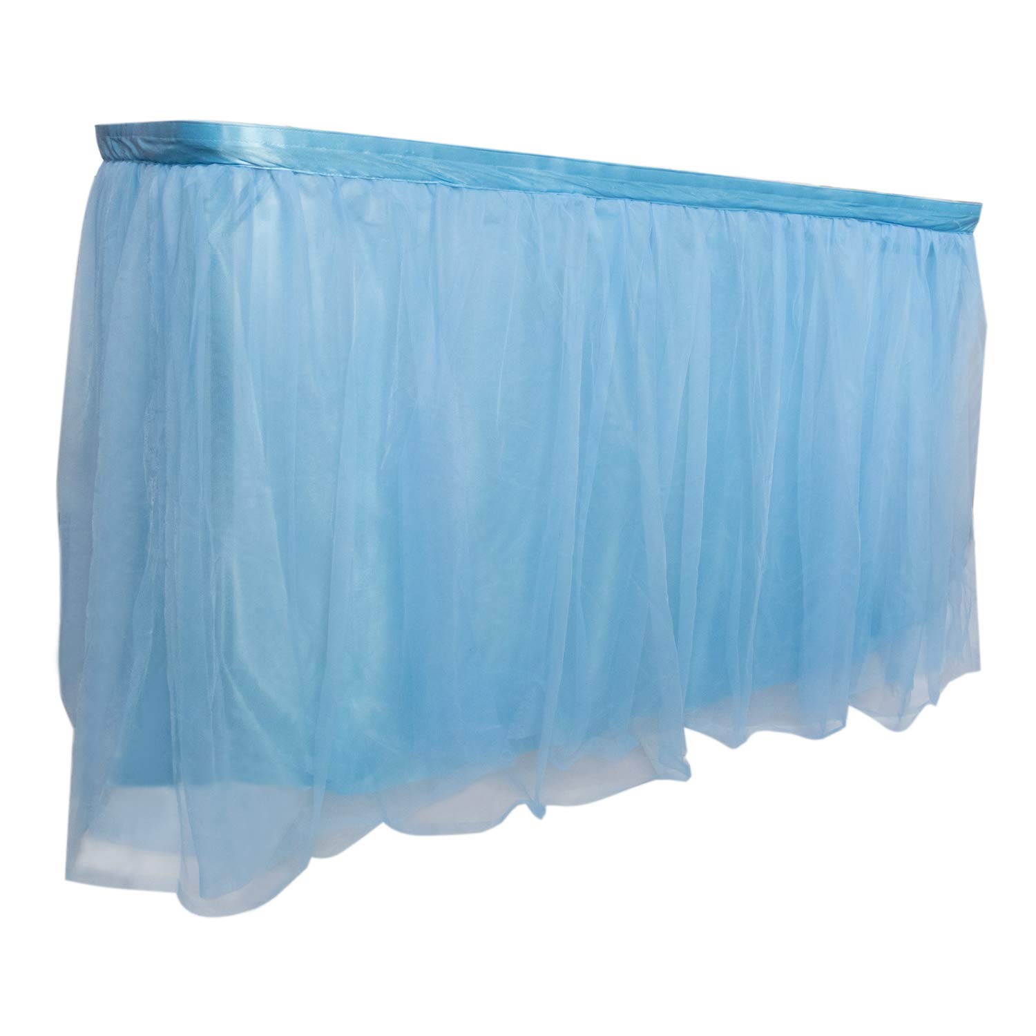 Royal Imports Tulle Table Skirt - 14ft Blue Rectangle Wedding Tablecloth for Bridal, Birthday Party, Baby Shower & Home Decor | Elegant Table Skirting for Special Events & Dining Room Decorations
