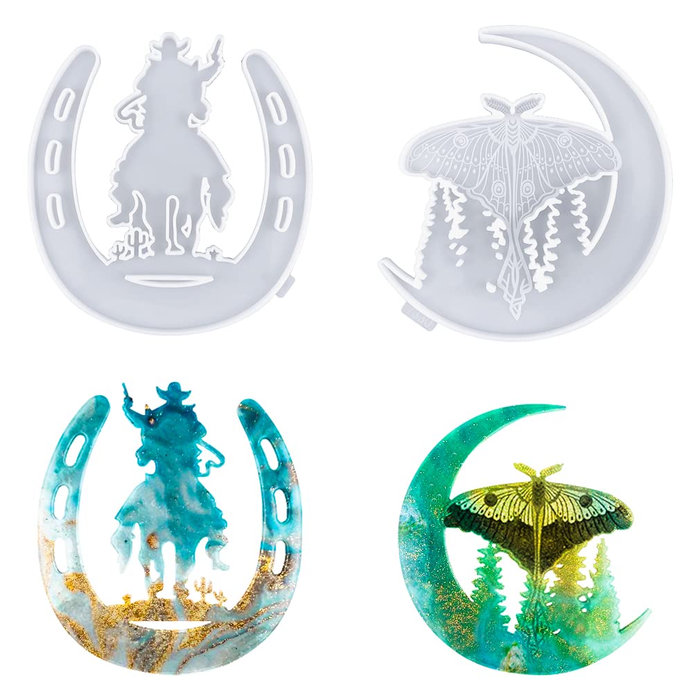 iSuperb 2-Piece Forest Butterfly & Horseshoe Cowboy Resin Molds Set - DIY Epoxy Casting Silicone Molds for Wall Art, Home Office Decor, Shelf & Table Display - Perfect for Handmade Wall Hangings and Western-Themed Décor