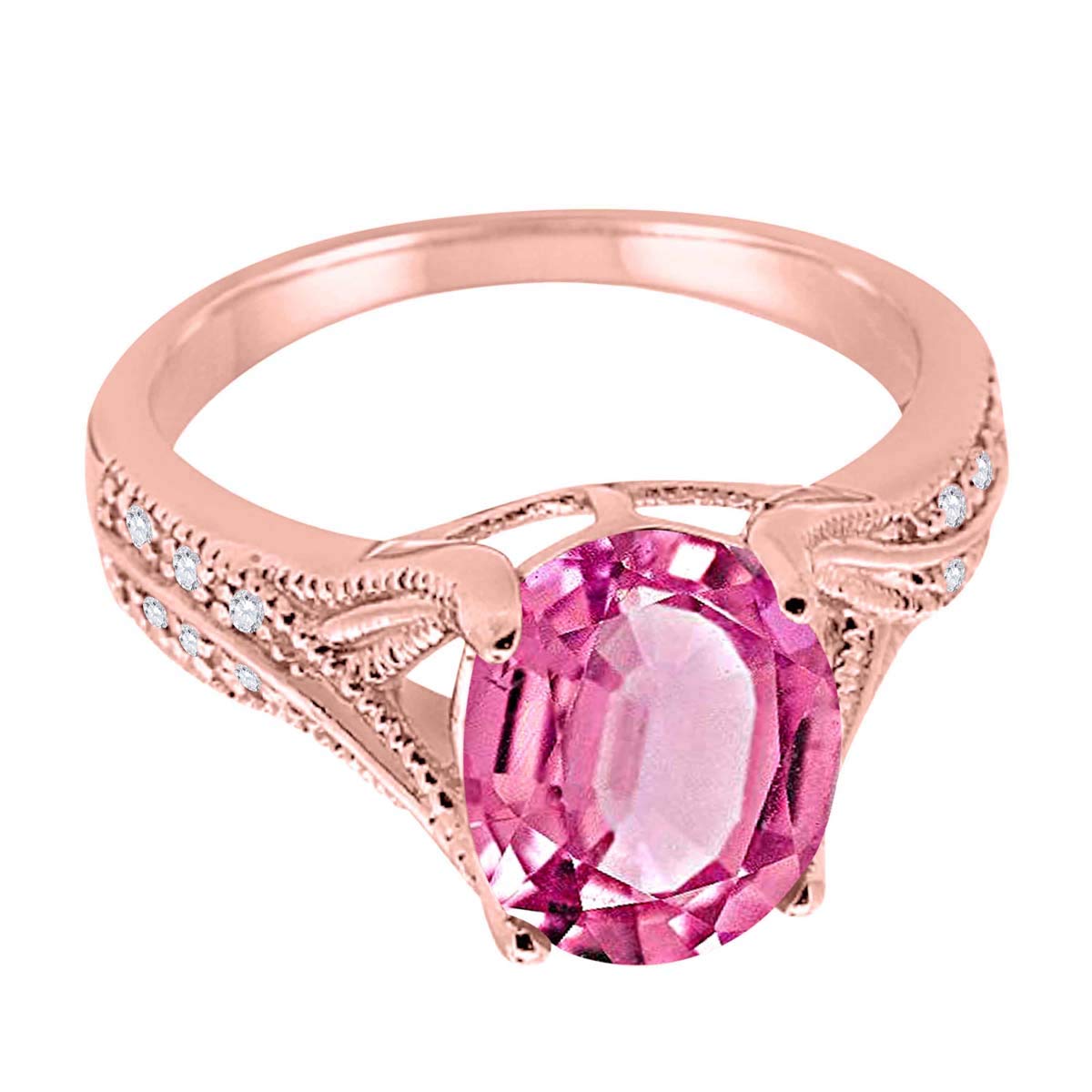 MauliJewels 2.45 Carat Oval Cut Pink Topaz & Diamond Vintage Ring in 10K Rose Gold - Elegant Women's Jewelry for Weddings, Anniversaries & Special Occasions