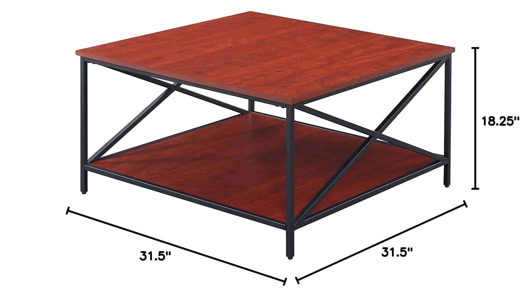 Convenience Concepts Tucson Metal Square Coffee Table - Cherry & Black Finish - Modern Living Room Furniture for Small Spaces & Apartments
