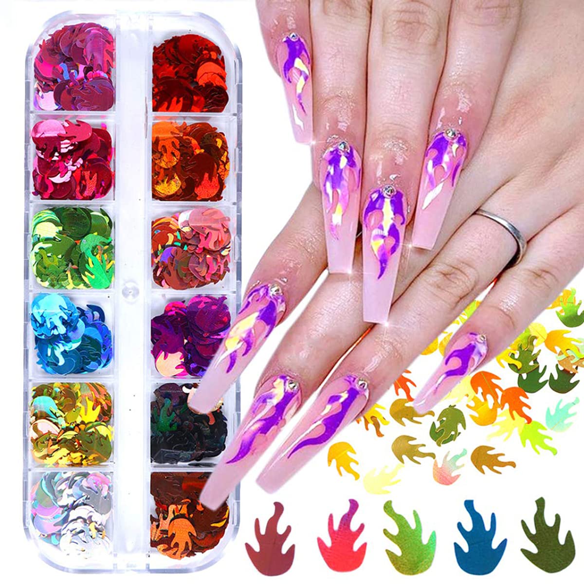 12 Colors 3D Flame Nail Glitter Sequins for Nail Art - Party & Salon Use