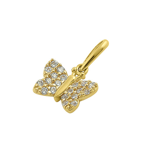 14K Solid Yellow Gold Butterfly Pendant with CZ Stones - Elegant Jewelry Gift for Women, Perfect for Birthdays, Anniversaries & Special Occasions