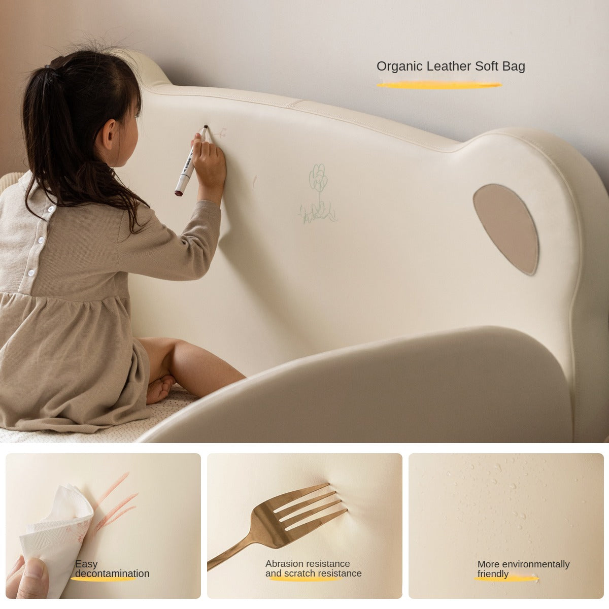 Organic Birch Solid Wood Retractable Kids Bed with Genuine Leather - Perfect for Toddler Rooms, Daycare Centers & Small Spaces
