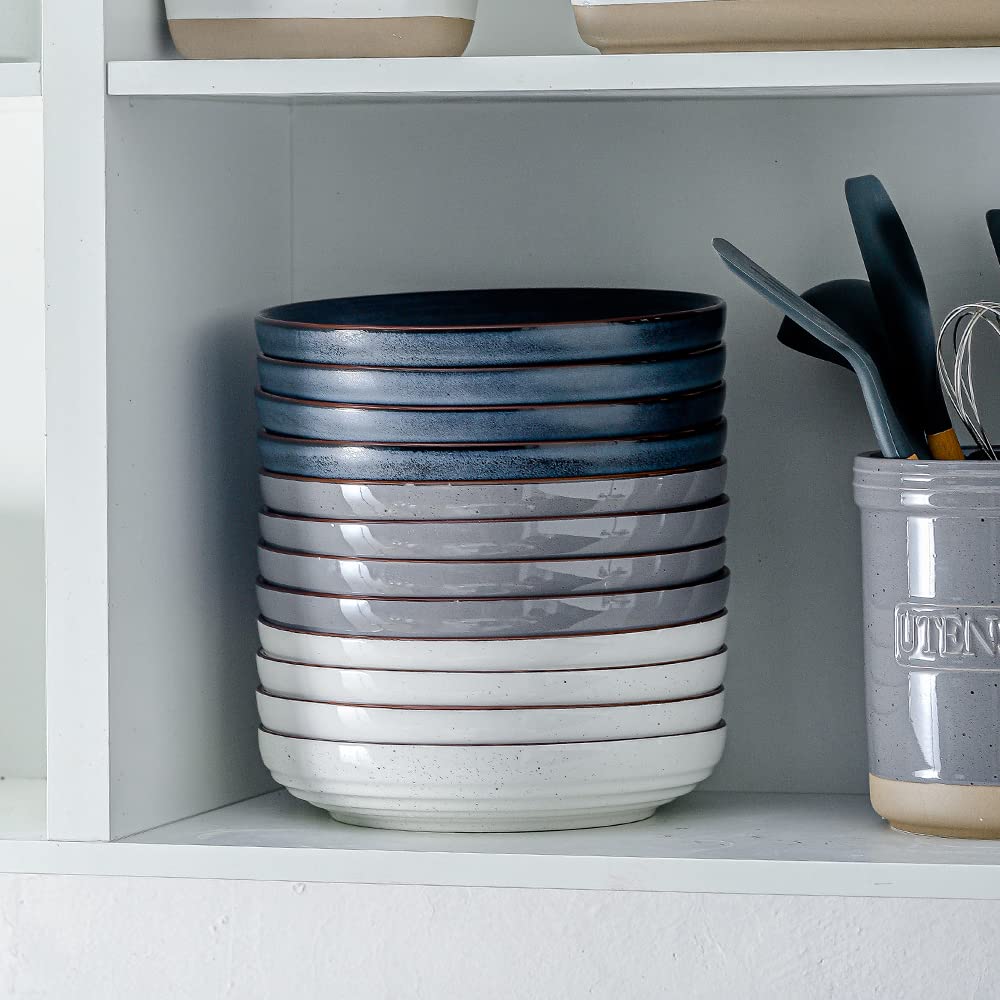 HVH 9.2 Inch Large Pasta Bowls Set of 4 | 40oz Big Salad Bowls | Microwave & Dishwasher Safe Ceramic Dinnerware | Farmhouse Style Shallow Serving Bowls (Black) - Perfect for Family Dinners, Entertaining Guests & Restaurant-Style Meals