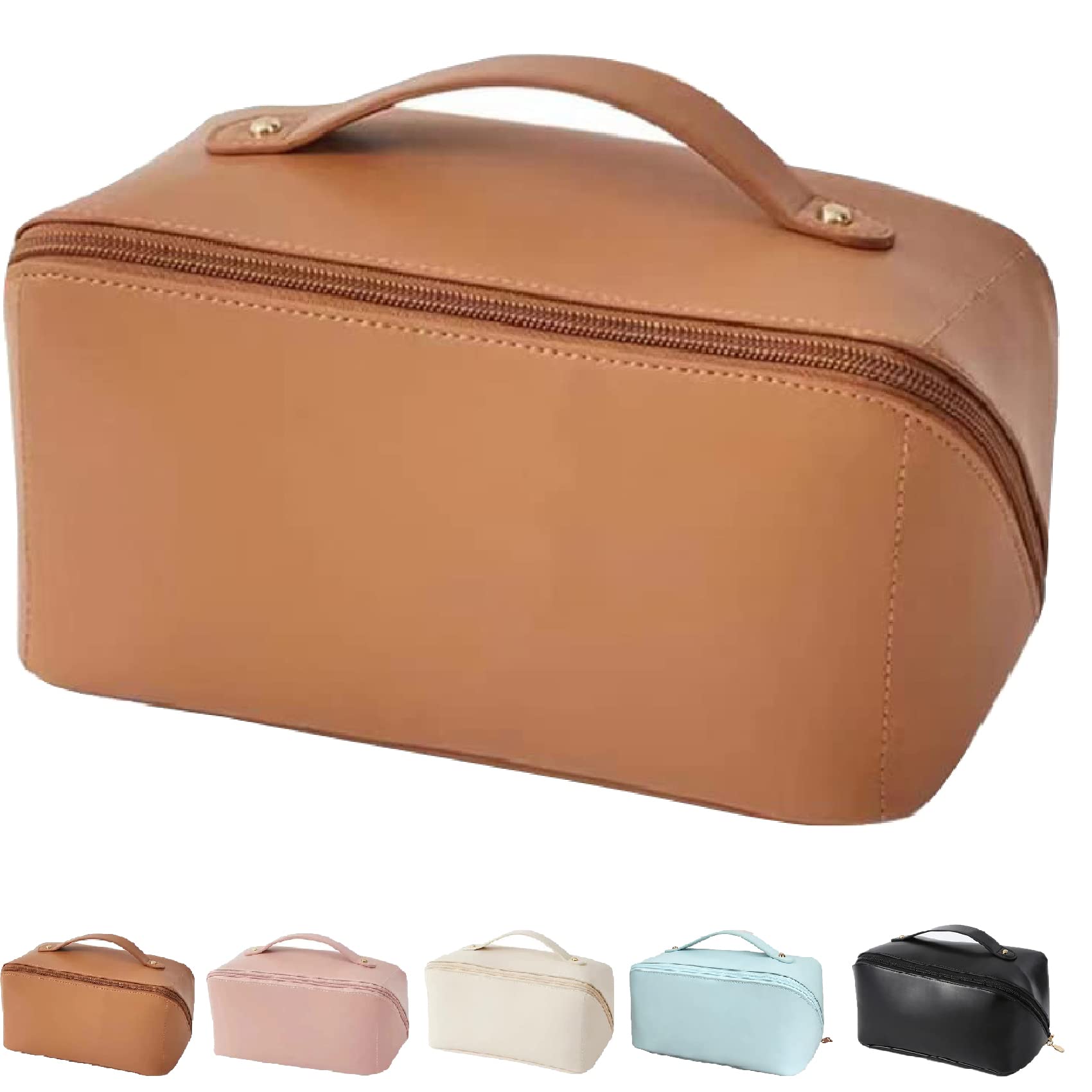 LSNTUU Large Capacity Waterproof Travel Makeup Bag for Women - Spacious Cosmetic & Toiletry Organizer with Multiple Pockets - Perfect for Vacation, Business Trips, Gym & Daily Use (Brown)