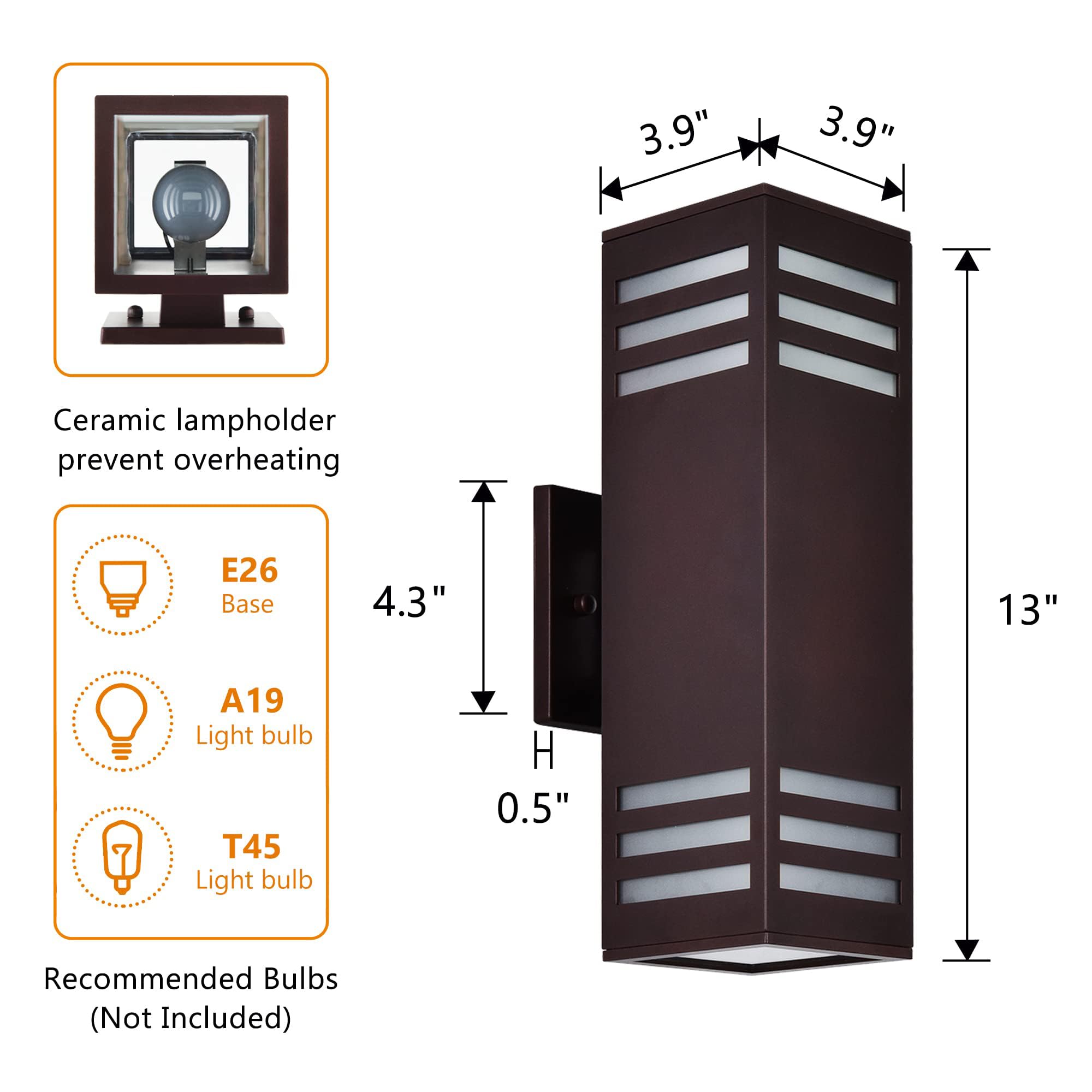 2 Pack Modern Outdoor Wall Lights - IP65 Waterproof Porch Lights for House Exterior, Oil Rubbed Bronze Aluminum Fixture for Garage & Garden - Perfect for Patio, Deck, and Entryway Lighting