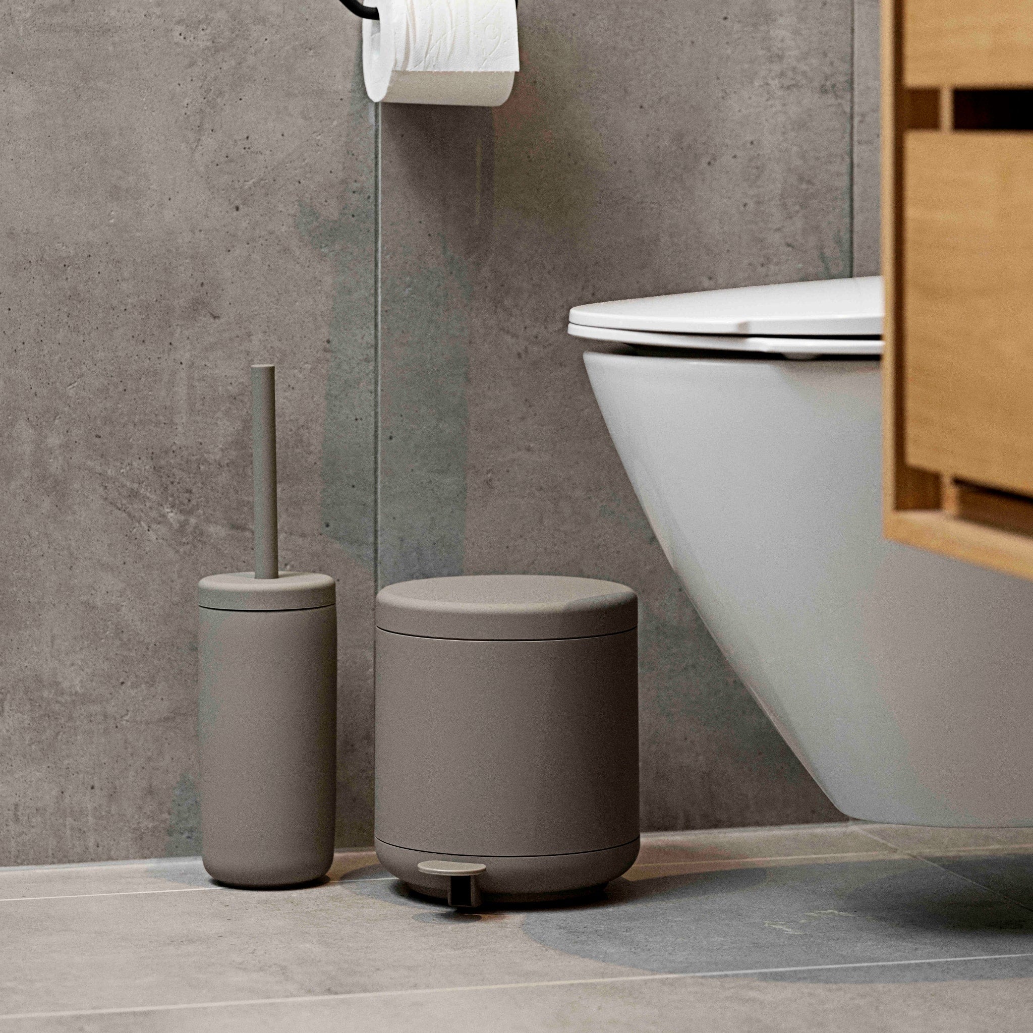 ZONE DENMARK Ume Soft Touch 4L Pedal Trash Can in Taupe - Modern Kitchen & Bathroom Waste Bin with Foot Pedal for Hands-Free Operation