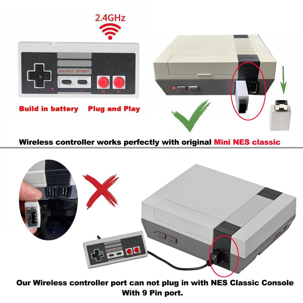 ZAMPAM Wireless NES Controller - USB Adapter for PC, Mac, Raspberry PI - 2 Pack for Retro Gaming