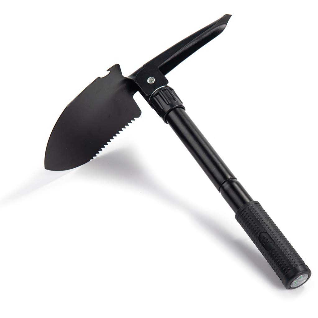 Military Camping Shovel - Portable Folding Shovel with Carrying Pouch, Durable Metal Handle for Gardening, Camping, Trekking, Fishing & Survival - Perfect for Outdoor Adventures, Emergency Kits & Backpacking (Black)