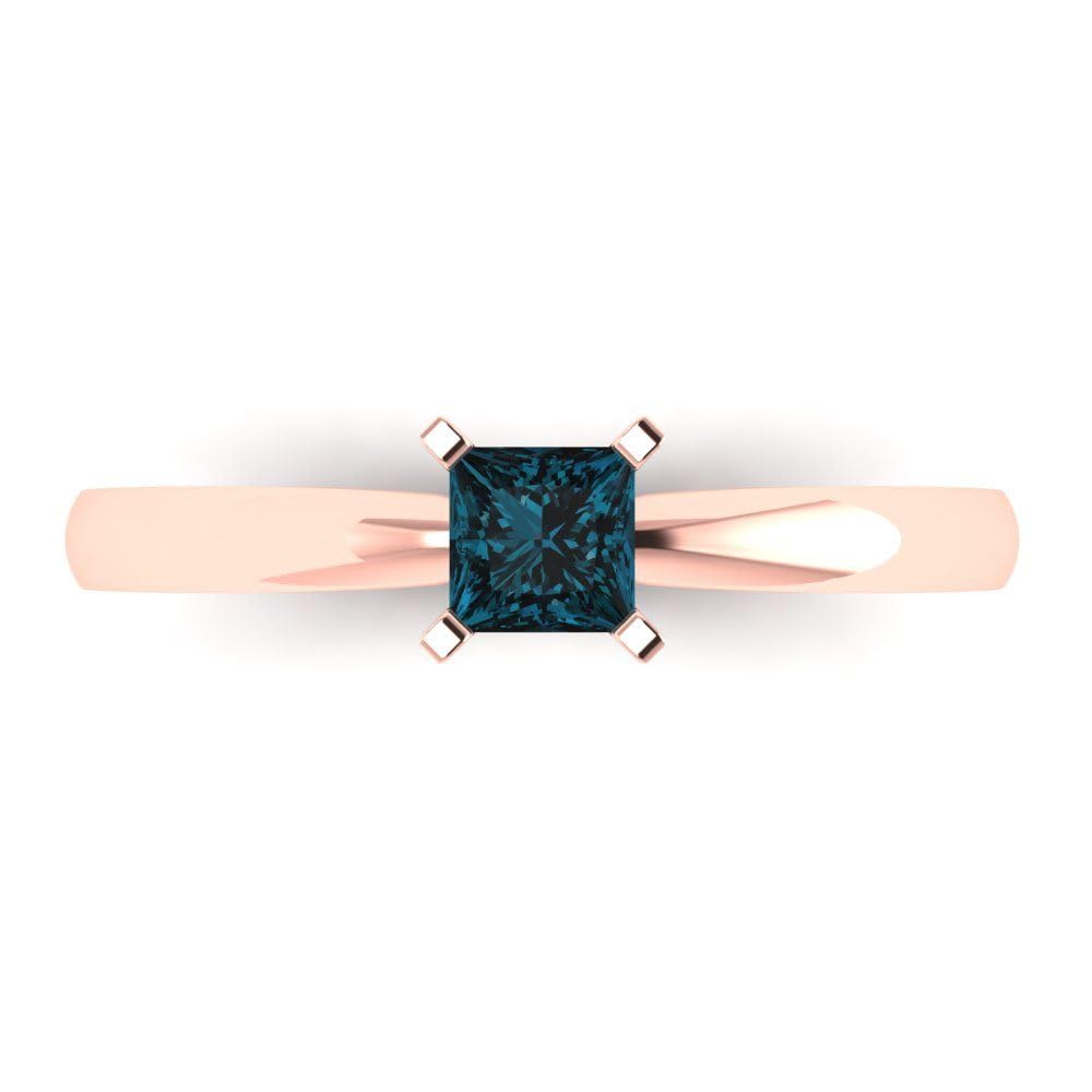 0.50ct Princess Cut Natural London Blue Topaz Solitaire Ring - 18K Rose Gold Engagement, Bridal, Promise & Anniversary Ring for Women - Perfect for Proposals, Weddings & Special Occasions
