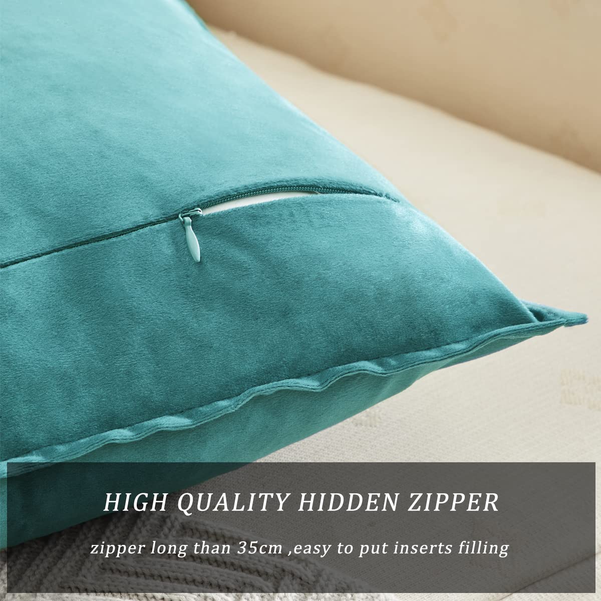 GIGIZAZA Velvet Decorative Throw Pillow Covers 20x20 Inches, Peacock Blue Square Couch Sofa Pillow Covers Set of 2 - Soft Luxury Home Decor for Living Room, Bedroom & Office