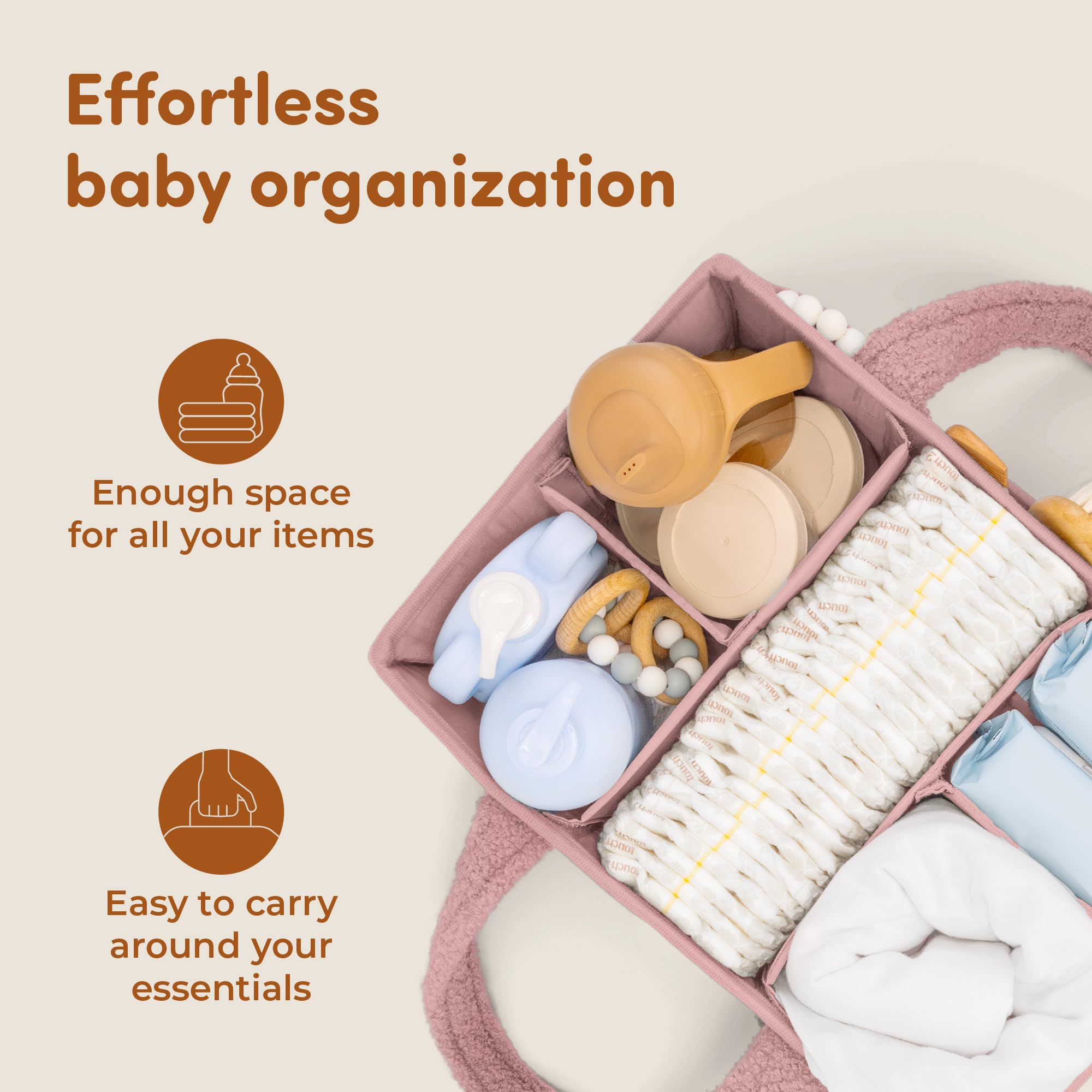 Sweety Fox Baby Diaper Caddy Organizer with Handle - Portable Sherpa Nursery Basket for Baby Essentials - Car Diaper Organizer & Cleaning Caddy - Perfect Baby Shower Gift (Pink) - Ideal for Nursery, Travel & On-the-Go Parents
