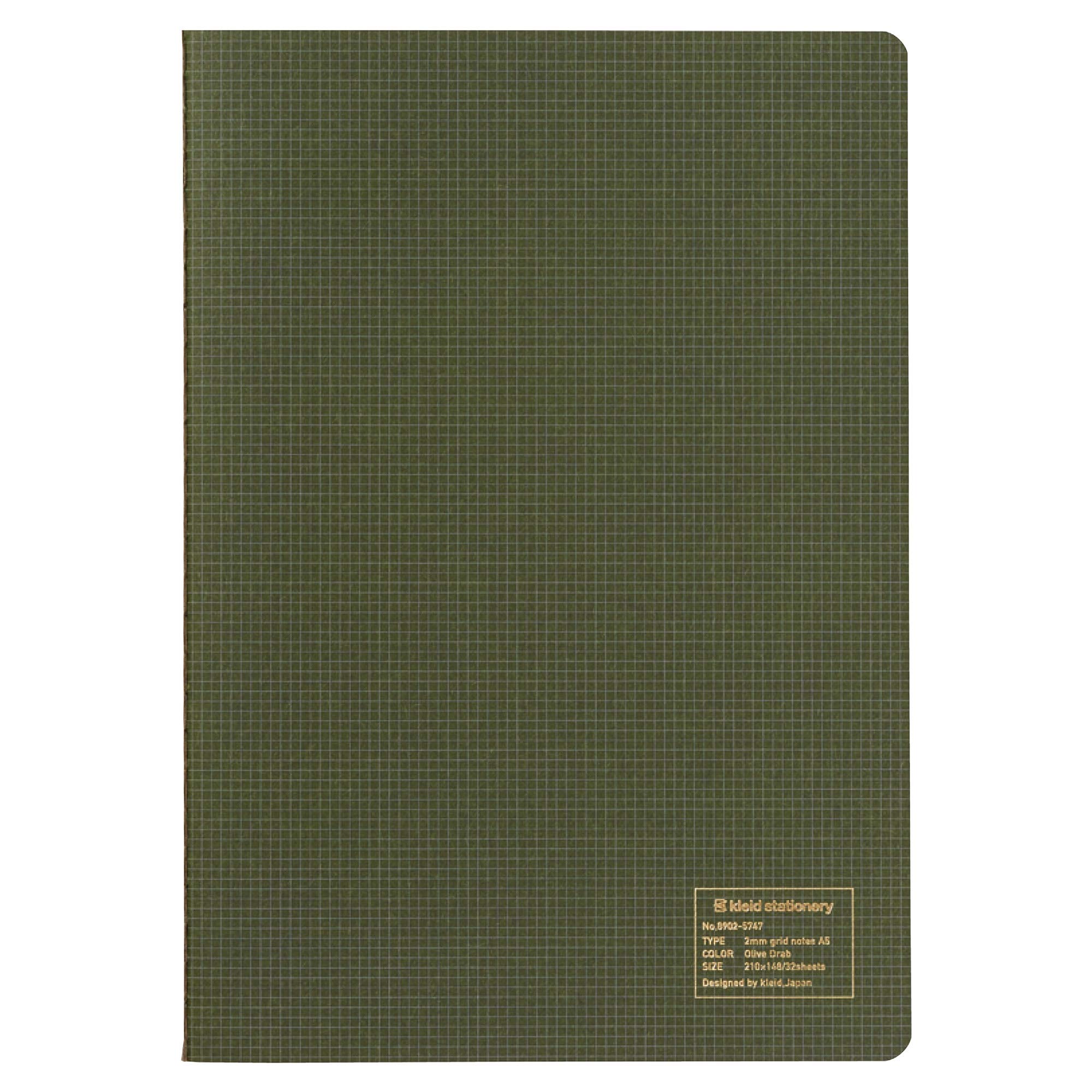 8902 Grid Notebook - A5 Size, 2mm Square Dot Grid Journal, Olive Green Cover - Perfect for Bullet Journaling, Sketching & Note Taking