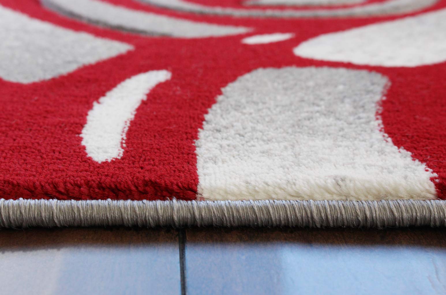 Masada Modern Woven Area Rug - Hand Carved Grey White Red Design (8x10 Feet) for Living Room, Bedroom & Office Decor
