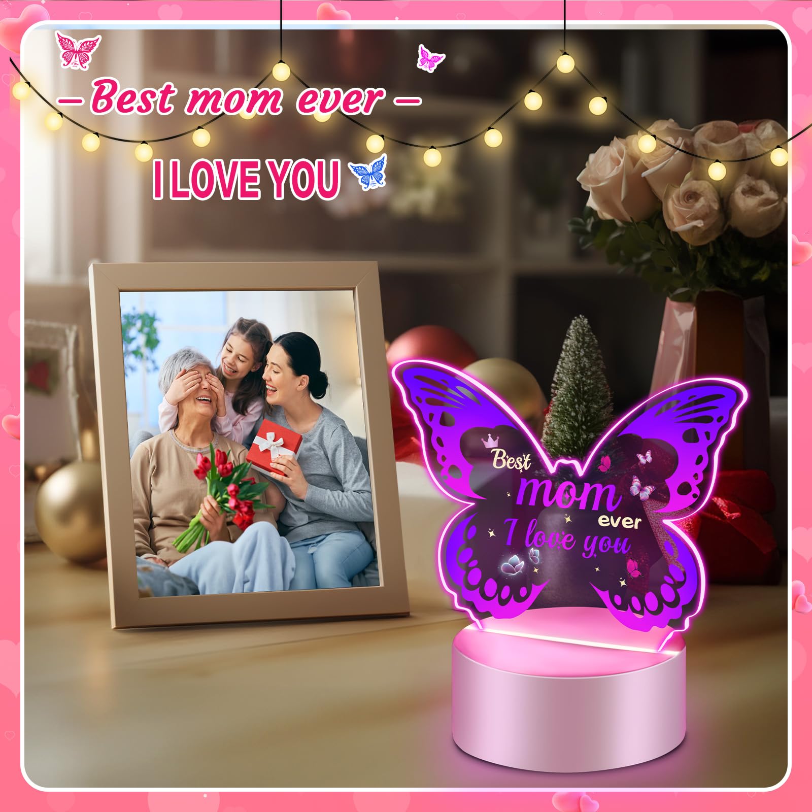 Linkax Butterfly Night Light - Thoughtful Mothers Day Gifts for Mom, Wife, Daughter, Sister, Mother-in-Law | Perfect Birthday, Easter Present from Kids | Bedroom Decor & Relaxation Lighting