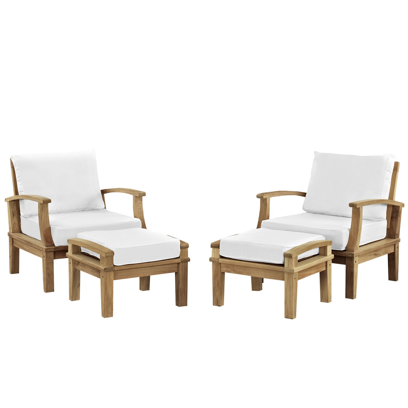 Premium Grade A Teak Wood 4-Piece Outdoor Patio Furniture Set by Modway Marina - Natural White Finish for Garden, Poolside & Backyard Relaxation