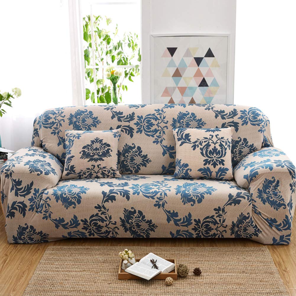 Stretch Sofa Cover for 3 Cushion Couch - Floral Printed Slipcover for Loveseat, 4 Seater (92-118in) - Furniture Protector for Living Room, Bedroom & Office