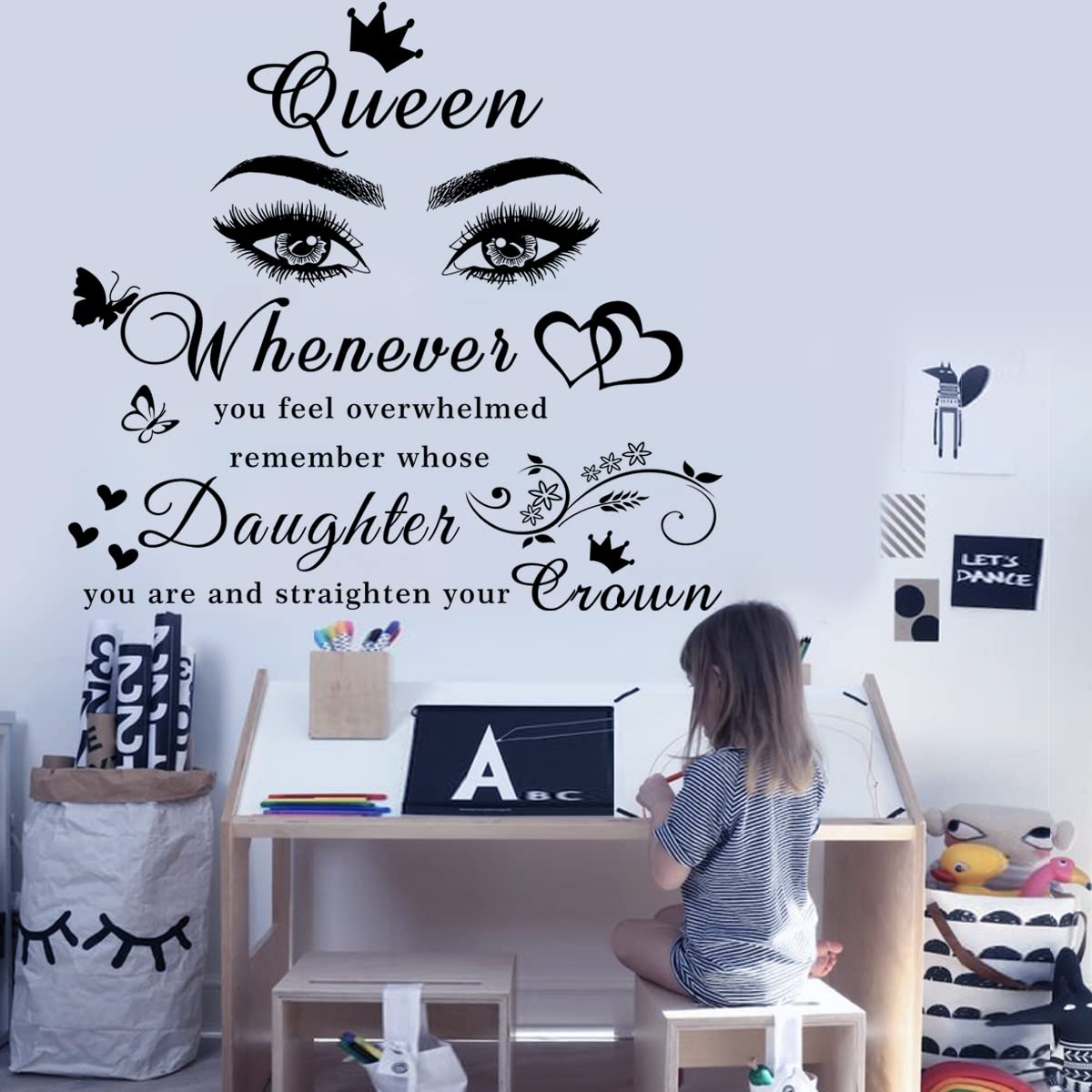 Inspirational Wall Stickers for Girls - Motivational Quote Queen Wall Decals with Butterfly Design, Positive Home Decor for Women & Teens - Perfect for Bedroom, Living Room, Beauty Salon & Girls Room Decor