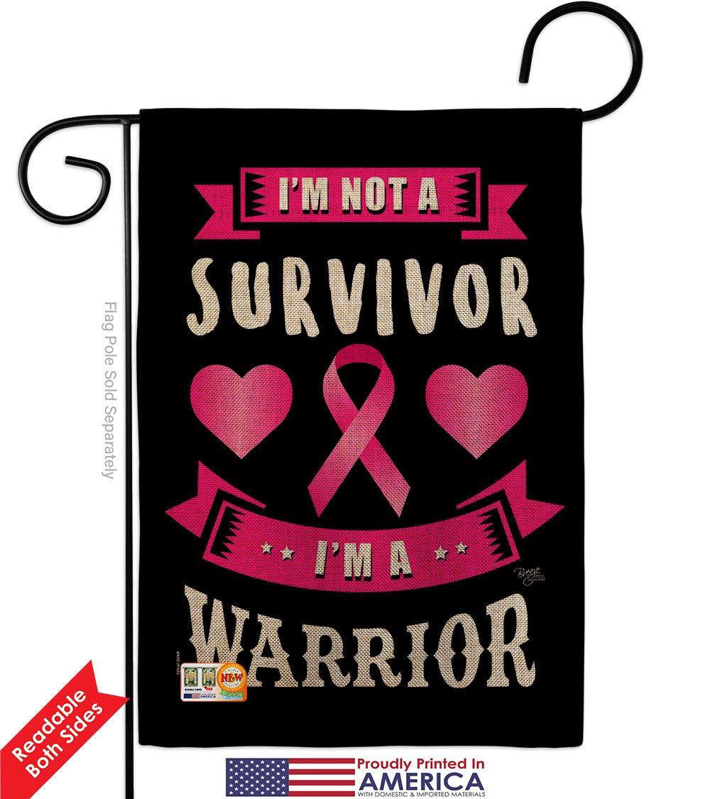 Pink Warrior Garden Flag Set - Double-Sided 13x18.5 Inch Inspirational Survivor Ribbon Yard Banner - Supports Cancer, Autism & BLM Awareness - Made in USA - Perfect for Front Yard, Garden Decor & Gift Giving