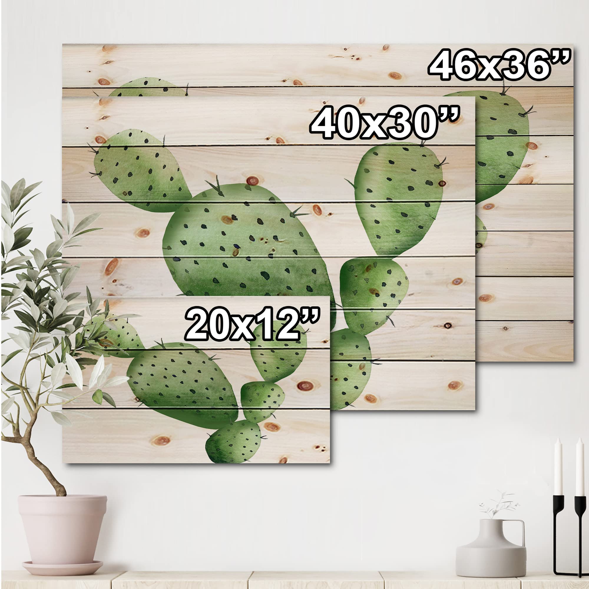 DesignQ Green Southwestern Cactus Tropical Wood Wall Decor - Handmade Pine Wood Art with Floral Prints - Perfect for Boho Home Decor, Living Room Accent Wall & Bedroom Wall Art