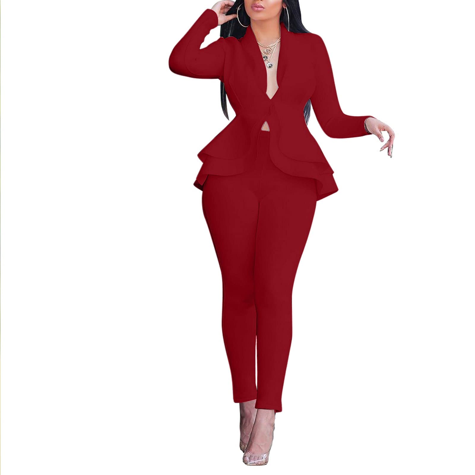 Sexy Women's Two-Piece Outfits - V-Neck Ruffles Patchwork Design Fashion Sets for Women | Perfect for Date Night, Parties & Summer Vacations