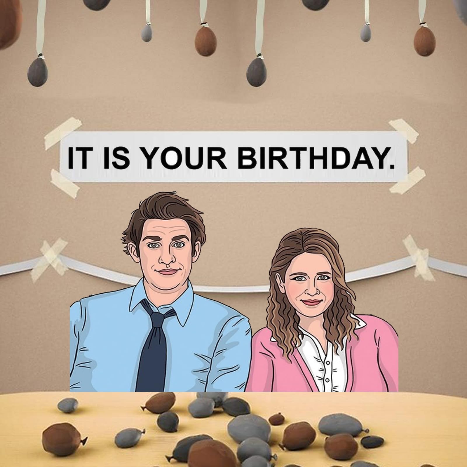 Happy Birthday Banner - Dwight The Office Theme Party Decorations for Husband, Boyfriend & Office Celebrations - Includes Brown, Black, Grey Balloons & White Crepe Streamers (49Pcs) - Perfect for Office Parties, Birthdays & Retirement Celebrations