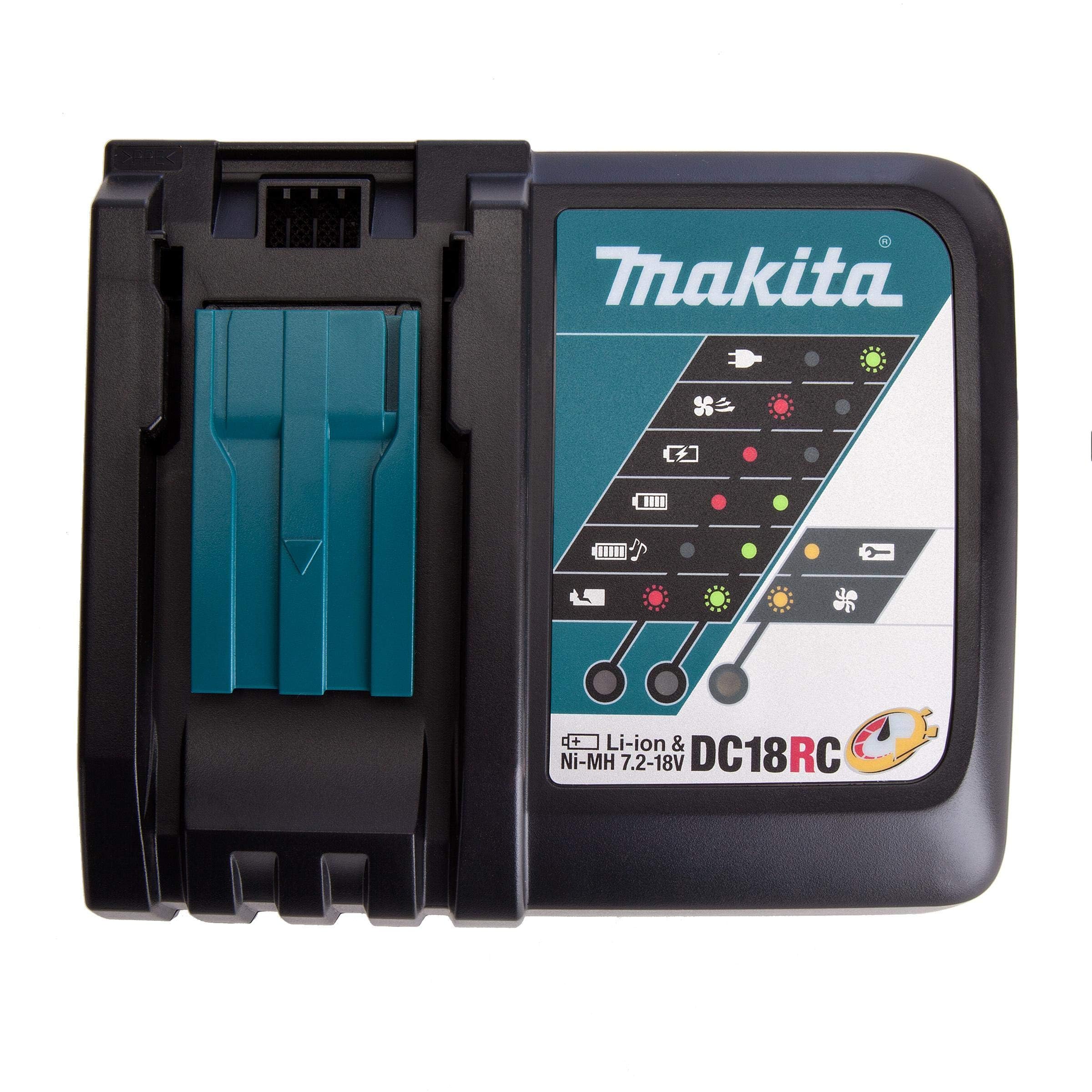 Makita DC18RA Fast Charger for 18V Li-Ion Batteries - Quick Charge Cordless Power Tool Battery Charger for Drills, Saws & Outdoor Equipment