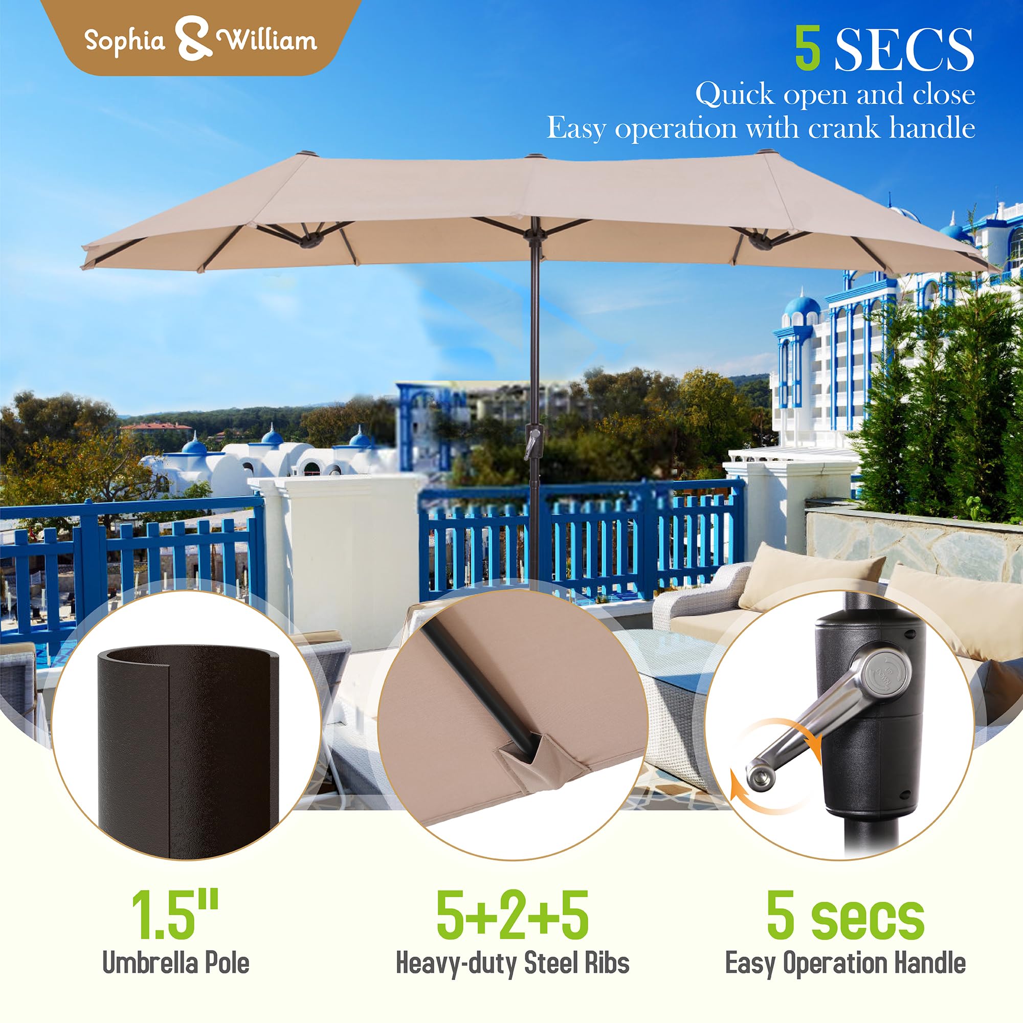 Sophia & William 8-Piece Outdoor Patio Dining Set for 6 with Swivel Chairs & 13ft Double-Sided Umbrella - Quick-Dry Textilene & Metal Table - Perfect for Garden, Backyard, Poolside & Outdoor Entertaining