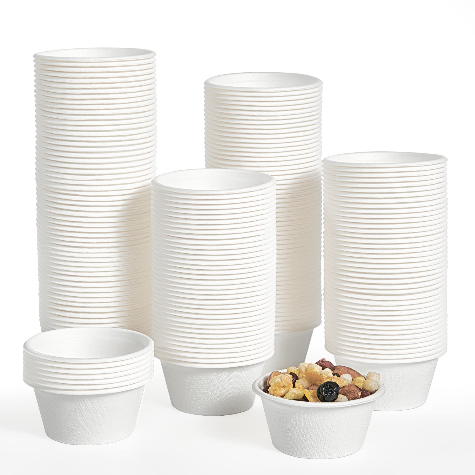 ECOLipak 200-Pack 2 oz Compostable Portion Cups | 100% Biodegradable Souffle Cups | Disposable Paper Cups for Condiment Samples, Sauces, Dressings & Food Tasting | Perfect for Restaurants, Catering & Parties