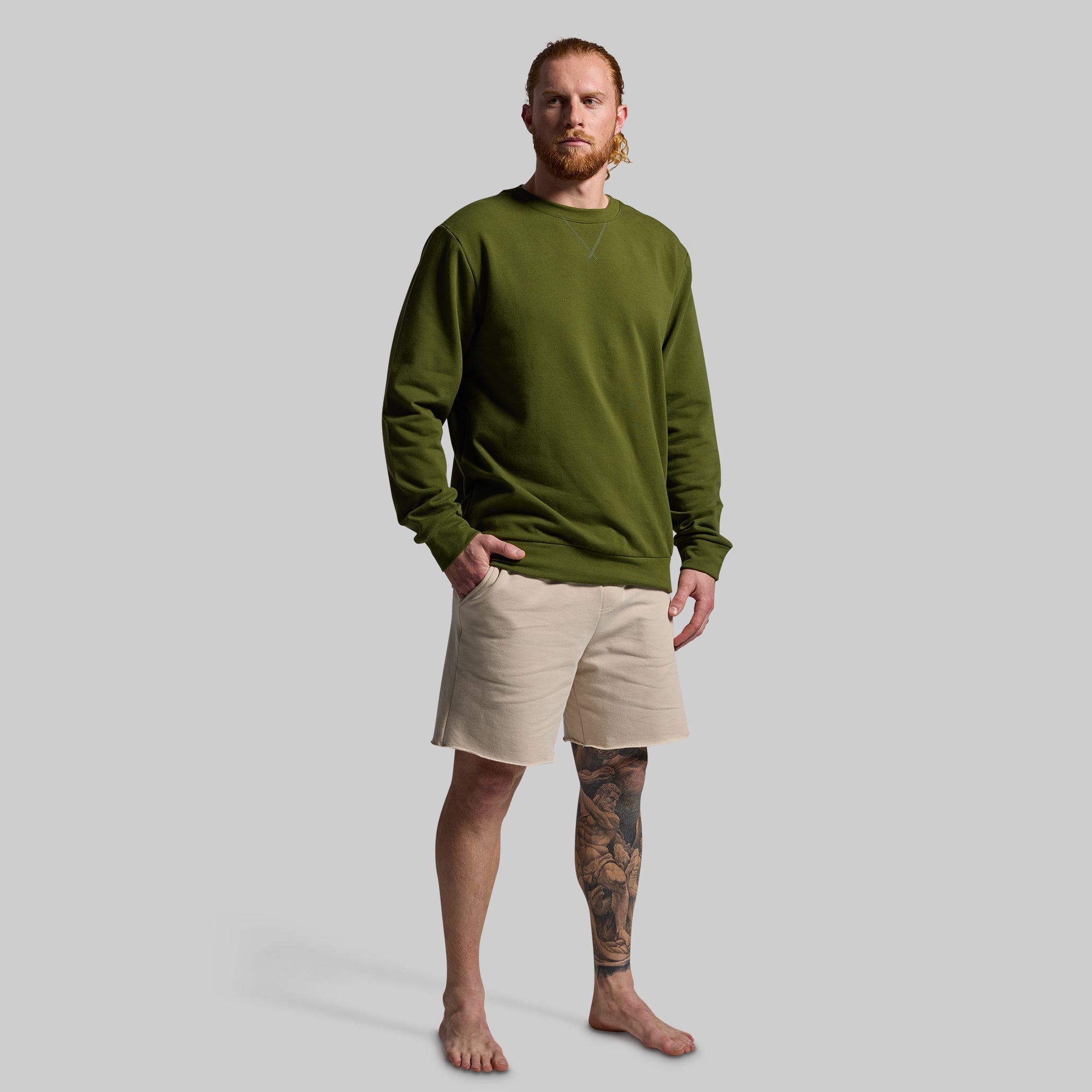 Men's Unmatched Crew Sweatshirt - Military Green | Comfortable Casual Pullover for Everyday Wear | Perfect for Outdoor Activities, Gym & Lounge