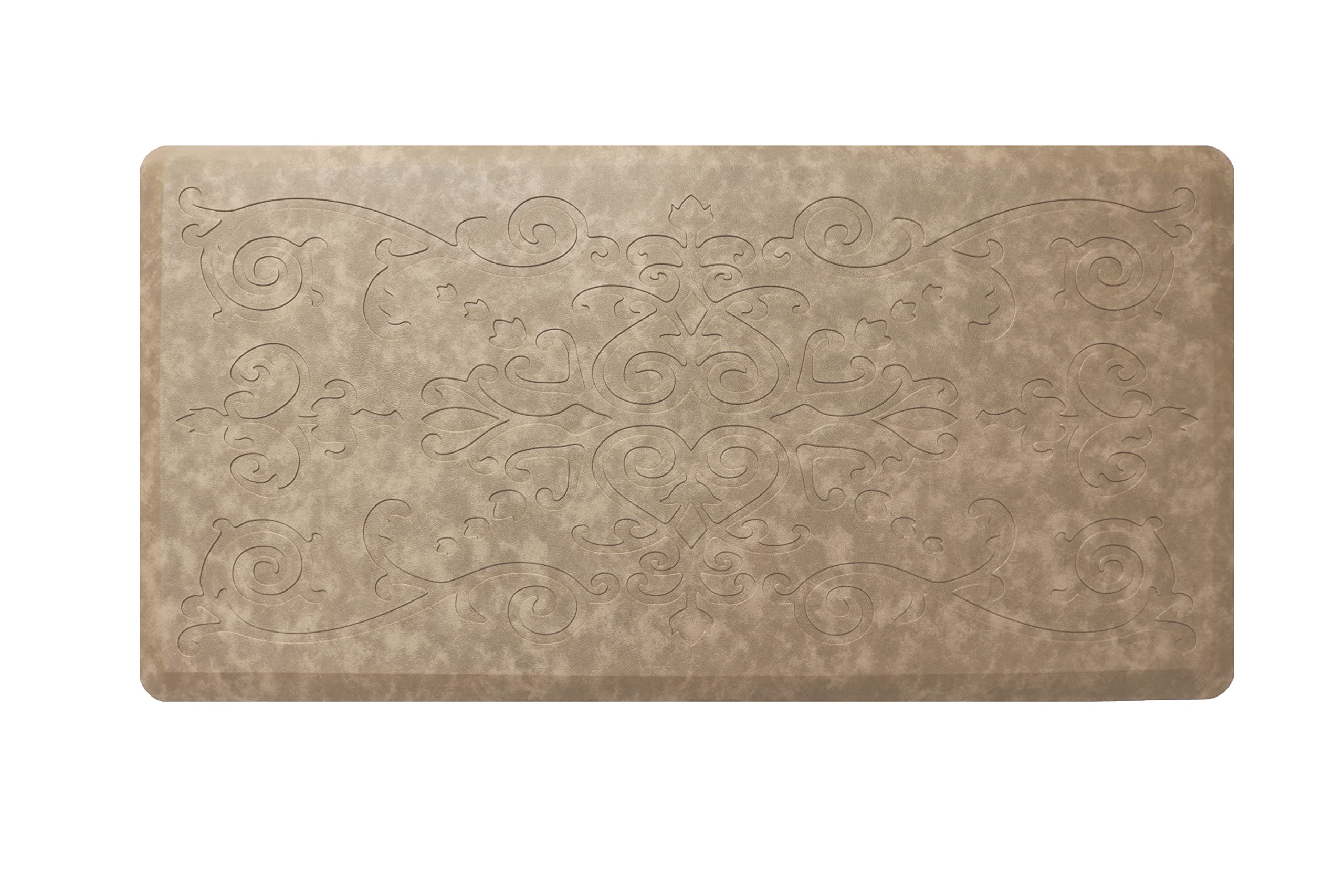 Premium Anti-Fatigue Kitchen Mat - J&V TEXTILES Medallion Embossed Cushioned Floor Mat, Non-Slip Waterproof Standing Mat for Kitchen, Sink, Laundry & Office (Beige, 17