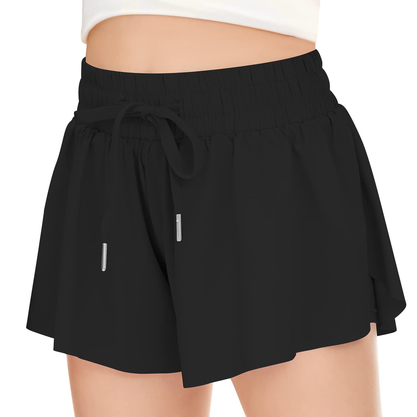 Girls' Athletic Running Shorts with Pockets - 2-in-1 Butterfly Design Spandex Shorts for Teens & Youth | Perfect for Sports, Gym Workouts & Summer Activities