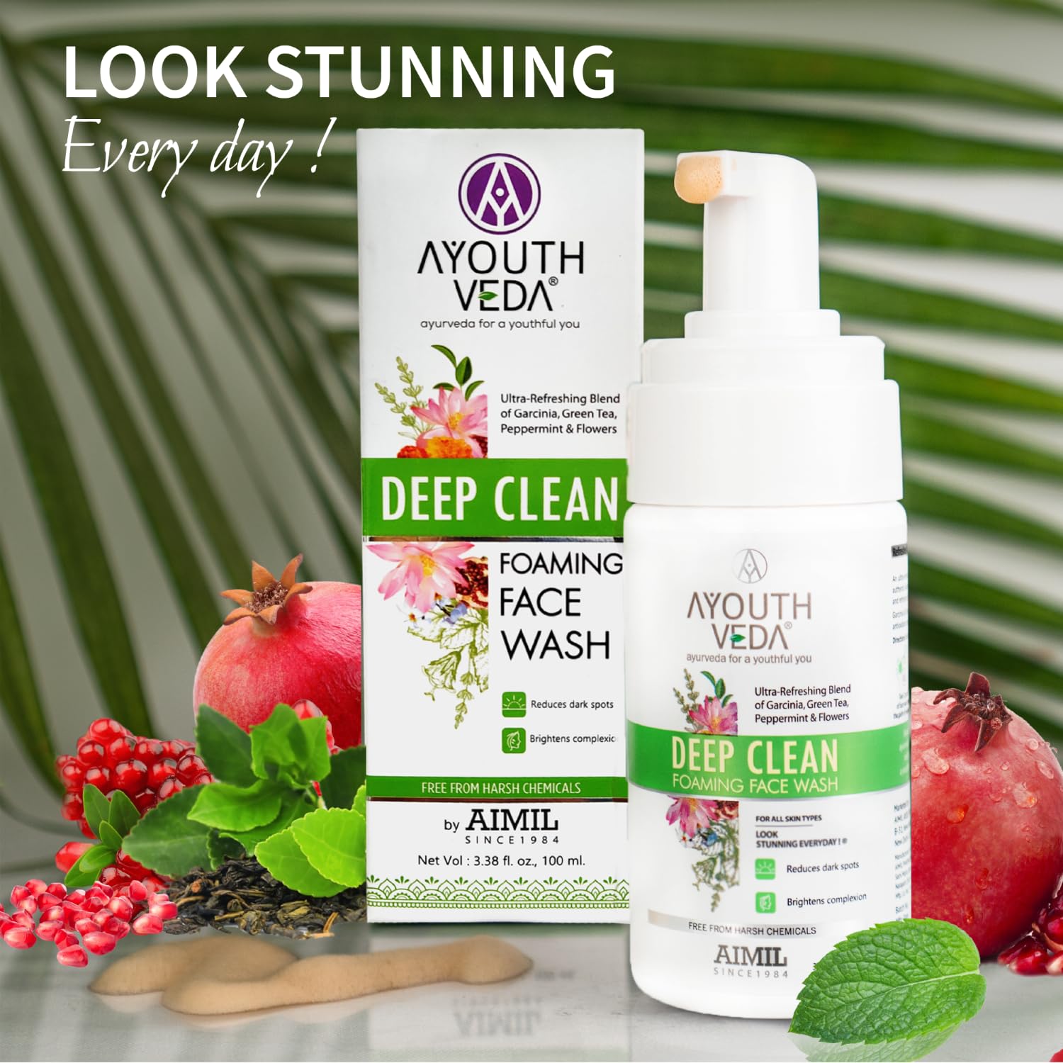 Ayouthveda Deep Clean Foaming Face Wash for Men & Women - Reduces Pigmentation & Dark Spots with Indian Madder, Garcinia & Pomegranate - 100ml Daily Cleanser for Brighter Skin | Perfect for Morning & Night Skincare Routine