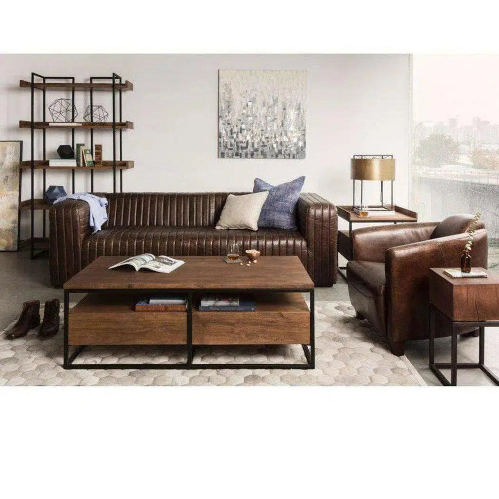 52 Inch Brown Industrial Coffee Table - Rustic Wood & Metal Design for Living Room, Office, or Lounge Decor