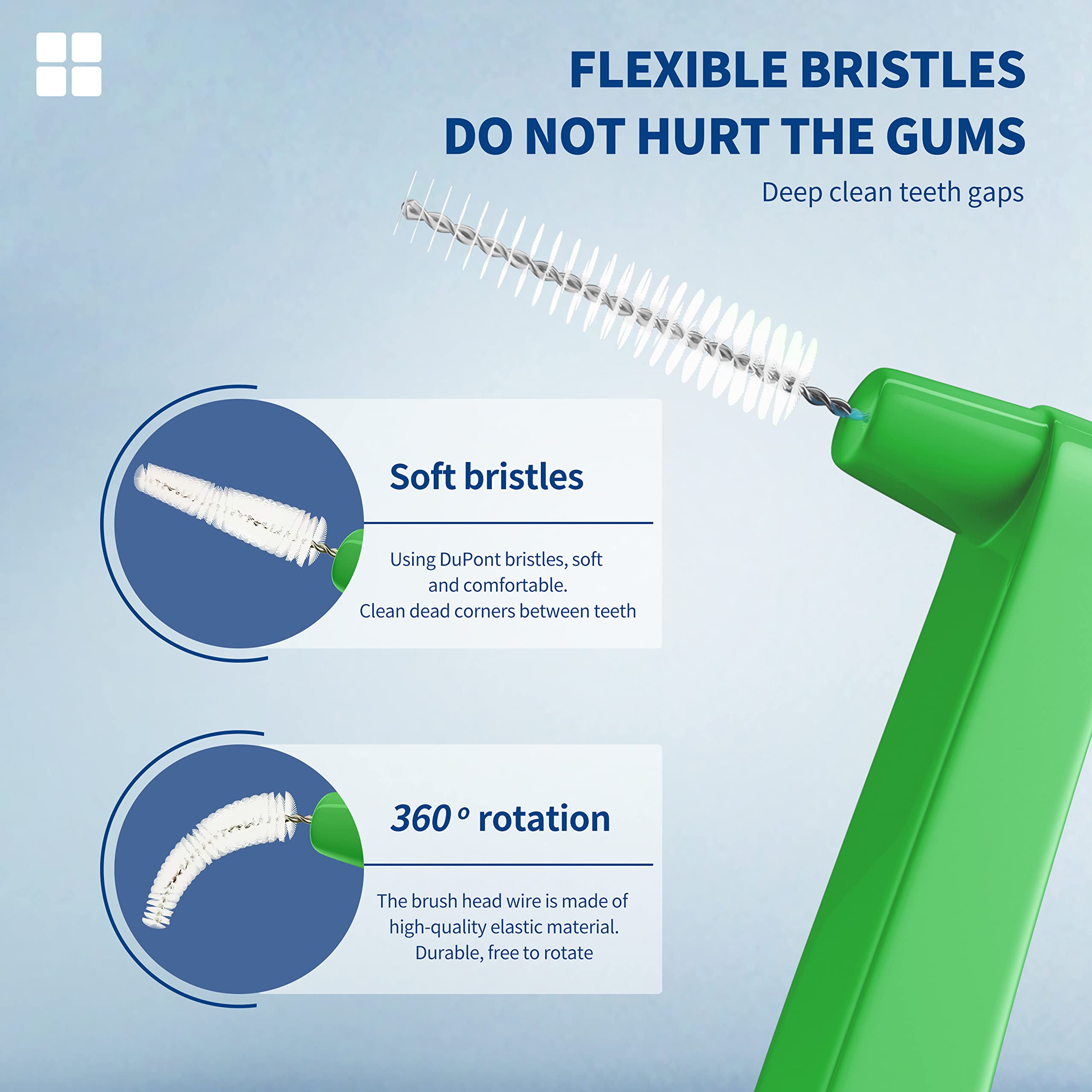 80 Count Interdental Brushes for Teeth Cleaning - Dental Floss Picks with Angled Heads & Portable Case - Oral Hygiene Tools for Tight Teeth (Green) - Perfect for Travel, Braces Care and Daily Dental Routine