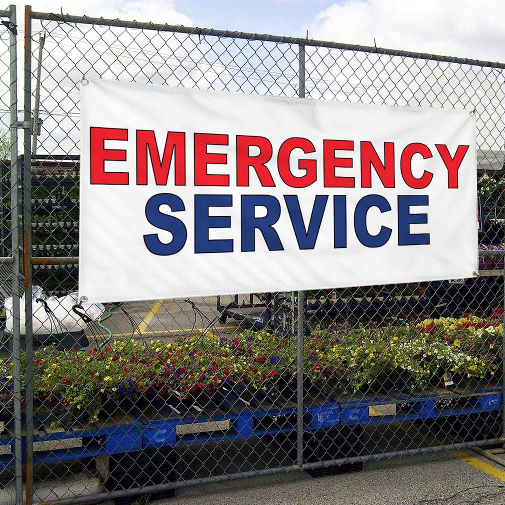 Emergency Service Vinyl Banner - Red & Blue Weatherproof Yard Signs (48x96 Inches) with 8 Grommets - Ideal for Healthcare, Industrial & Outdoor Use