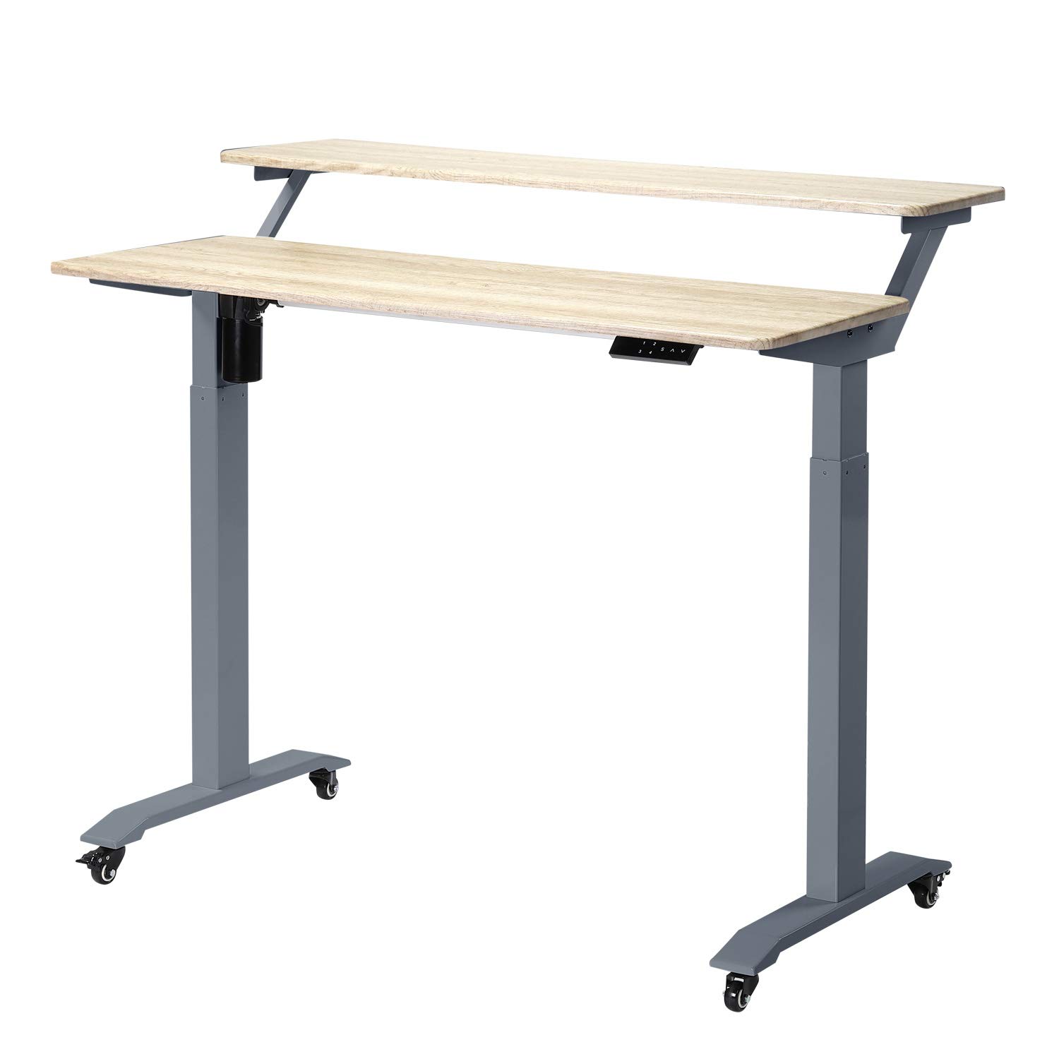 UNICOO® 2-Tier Electric Height Adjustable Standing Desk with Wheels - 48 x 24 Inch Mobile Sit Stand Workstation for Home Office | Ergonomic Workspace Solution for Small Spaces & Shared Work Environments
