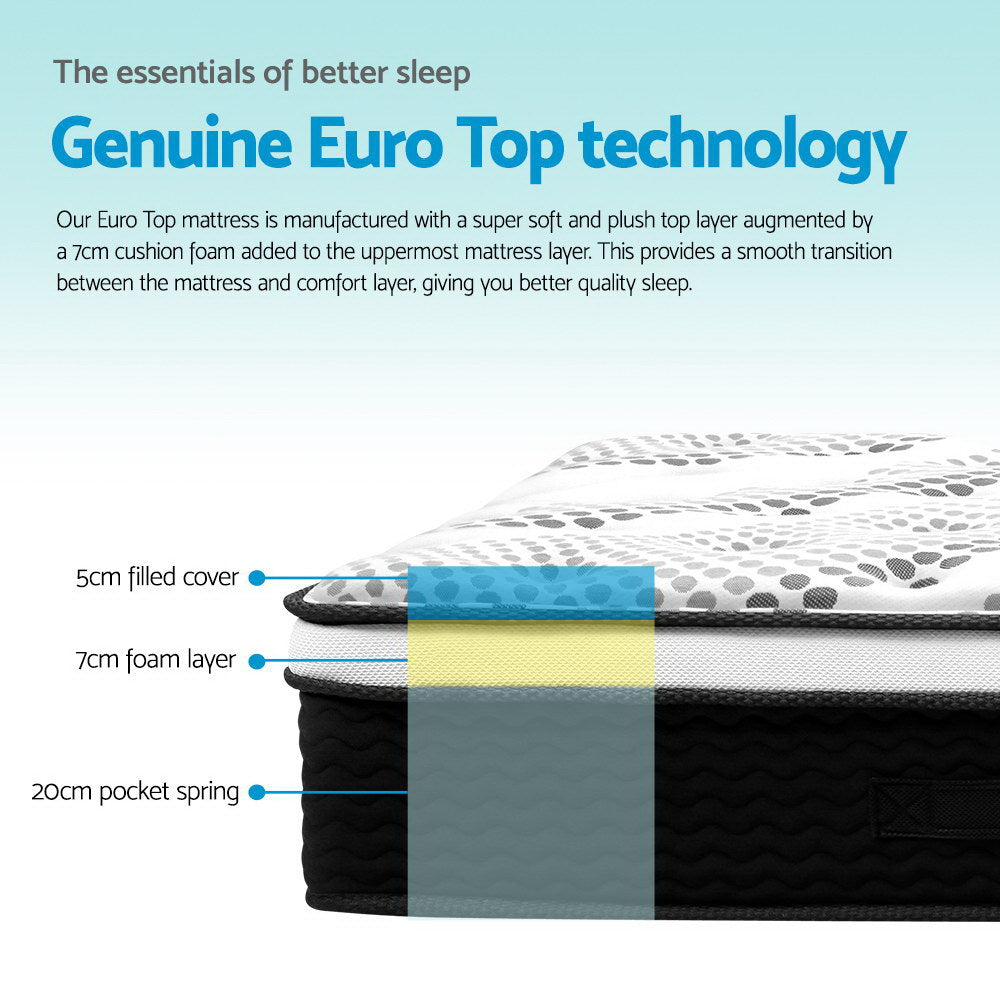 Como Euro Top Pocket Spring Mattress - 32cm Thick Double Size for Ultimate Comfort | Perfect for Bedroom, Guest Room & Dormitory | Pressure Relief & Spinal Support