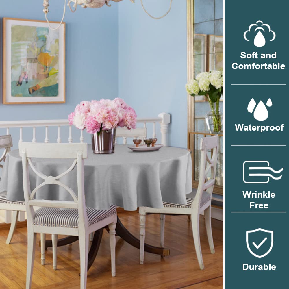 FantasDecor 60 Inch Round Table Cloth - Wrinkle Resistant, Waterproof, Washable Linen Fabric Cover for Kitchen, Dining Room, Outdoor Use, Grey - Perfect for Parties, Picnics, and Everyday Dining