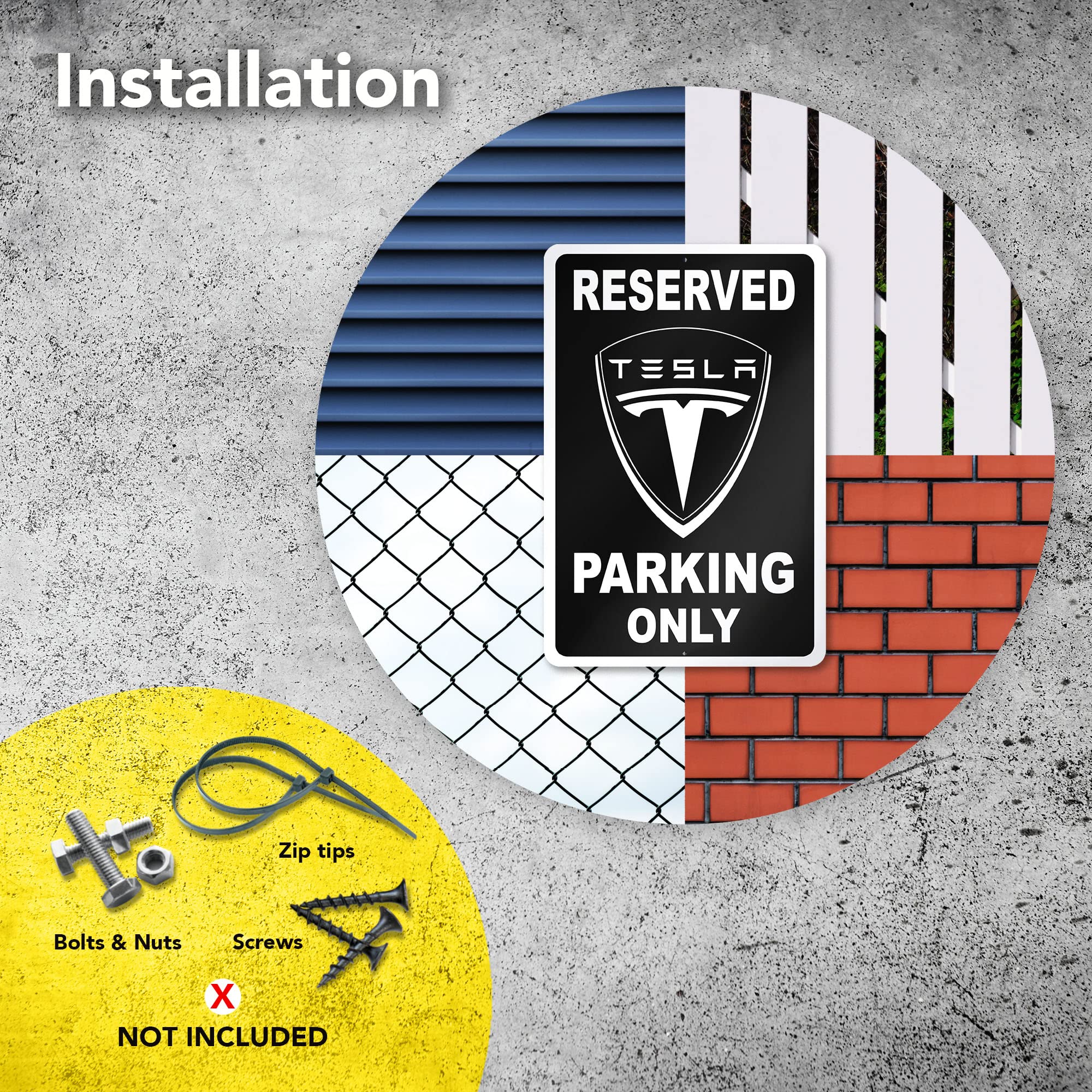 Tesla Parking Only Sign - 8x12 Inch Aluminum Garage Sign for Tesla Owners - Durable Black Parking Place Sign - Perfect Tesla Gift for Home & Office Use